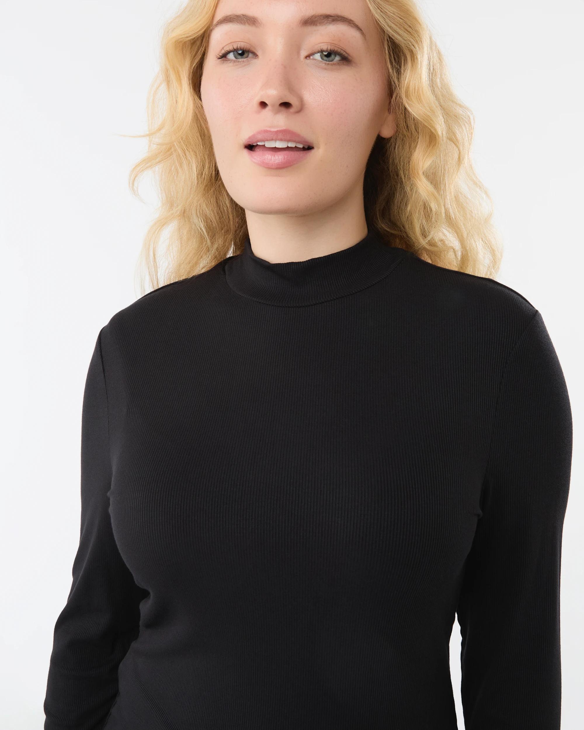 6 Long Sleeve Rib Mock Neck Top Black, 6 of 6