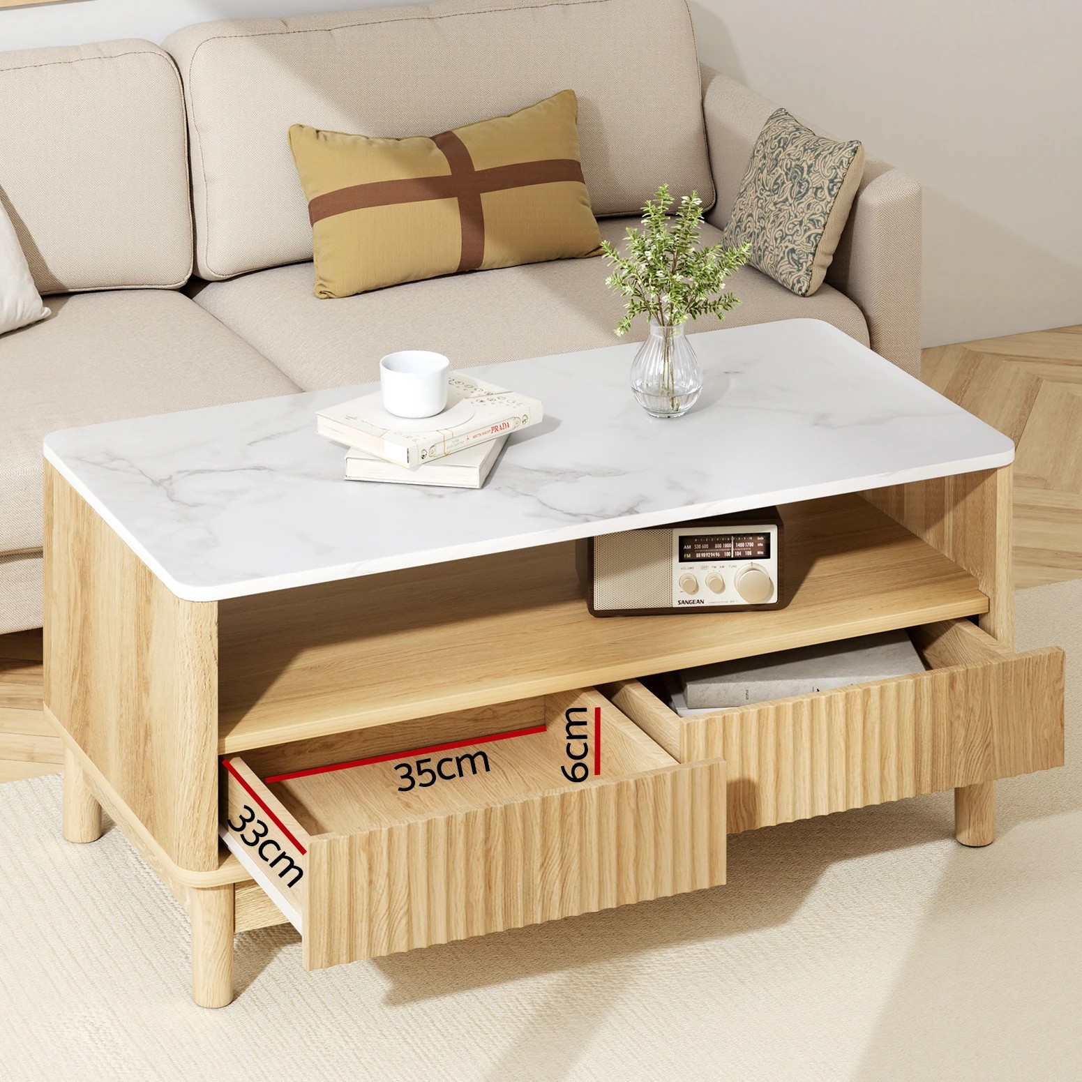 5 Artiss TV Unit & Coffee Table Set Storage Drawers - Natural, 5 of 8