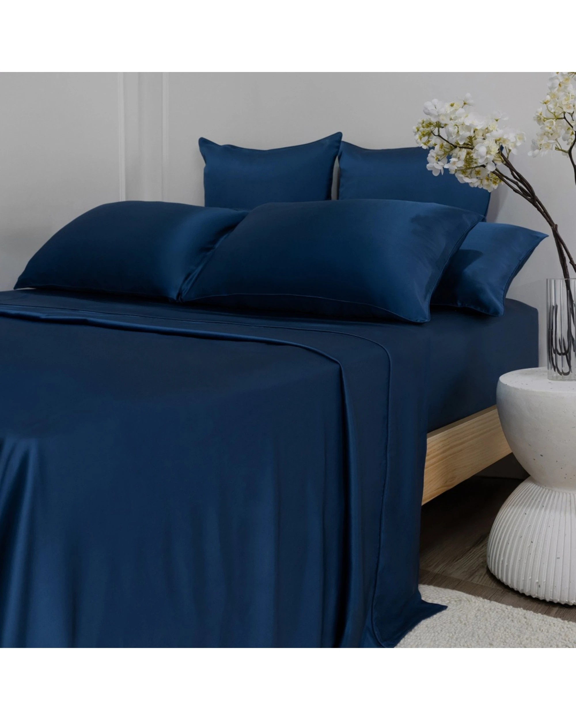 7 Bedding co Sheet Set 100% Mulberry Silk 22 Momme Navy - King Bed - Blue, 7 of 8