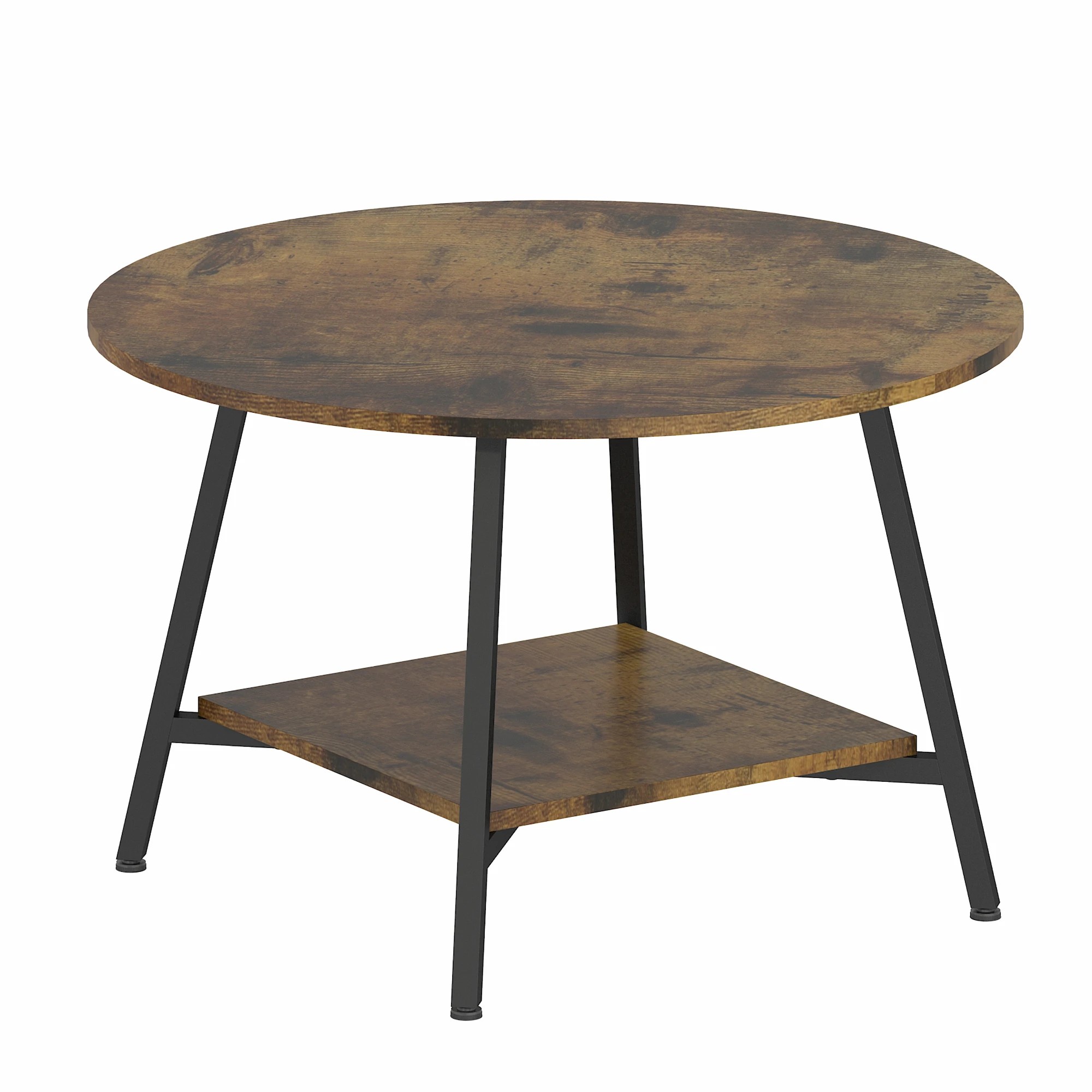 7 Advwin 73cm Round Coffee Table w/ Open Shelf - Brown, 7 of 9