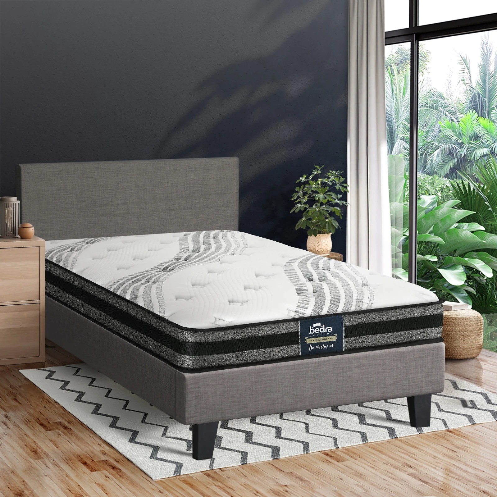 2 Oikiture King Single Bed Frame With Mattress Set
 - Grey, 2 of 10
