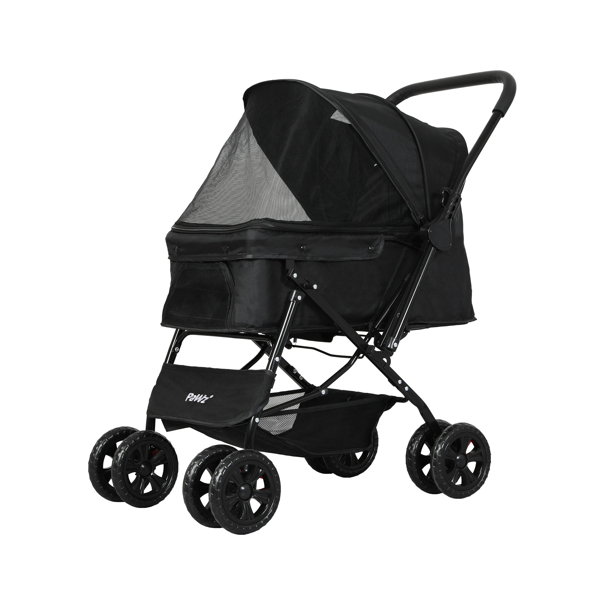 1 Pawz 4 Wheel Pet Stroller High View Reversible Handlebar In - Black, 1 of 8