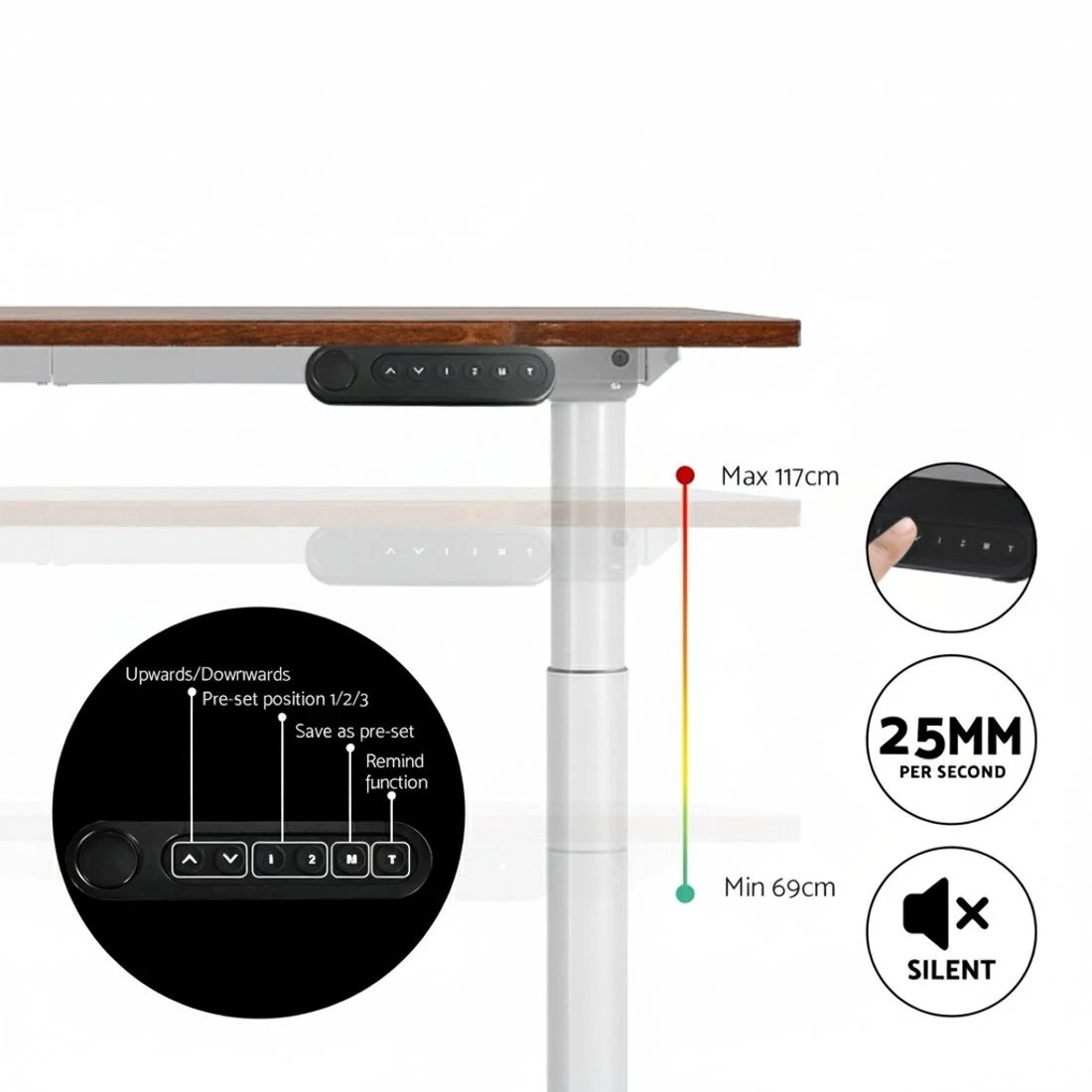 5 Artiss Standing Desk Motorised Electric Dual Motor 120CM Rustic - Brown, 5 of 6