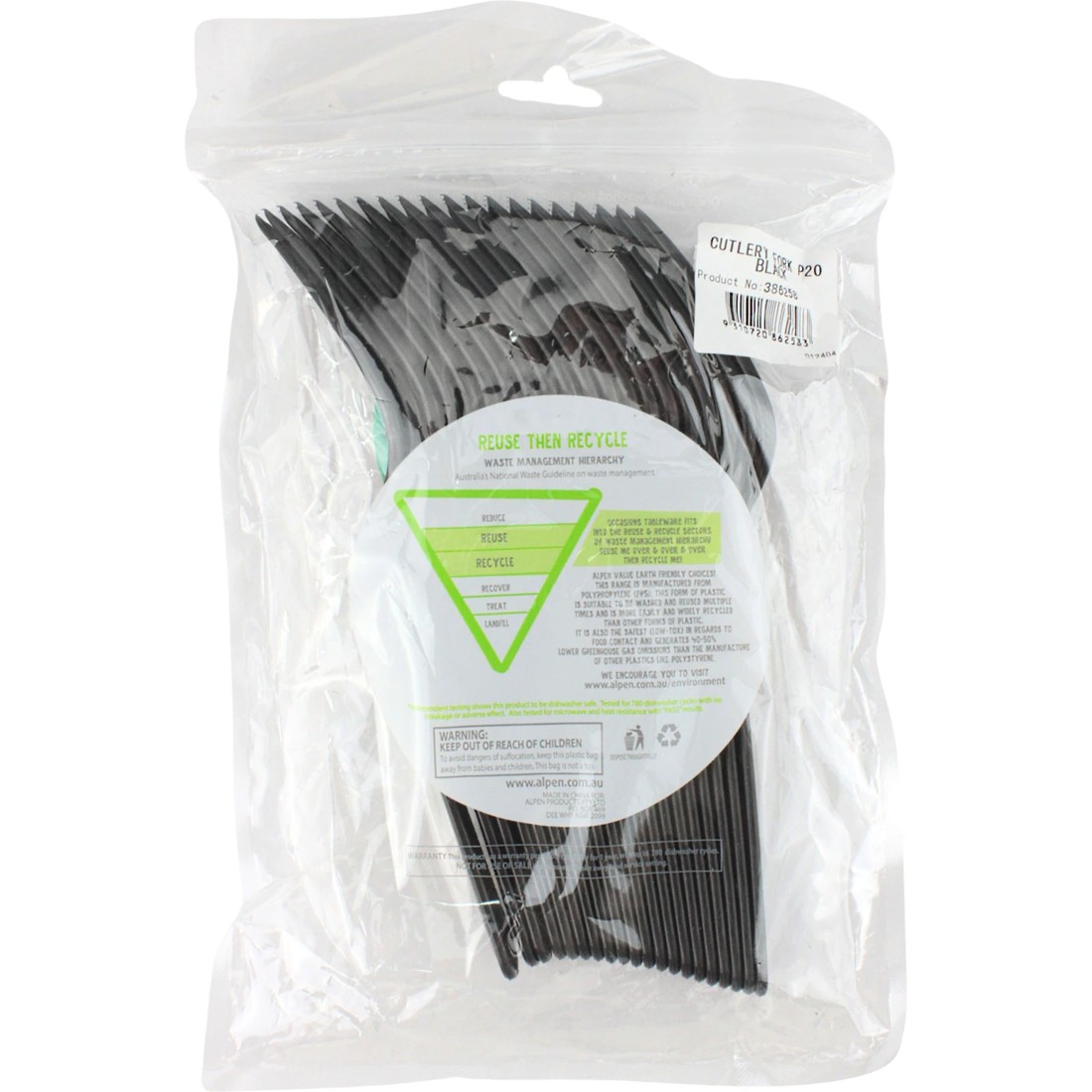 3 Alpen Black Reusable Plastic Forks (Pack of 20), 3 of 3