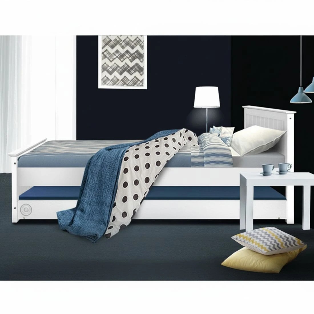 6 Artiss Bed Frame King Single Size Wooden Trundle Daybed - White, 6 of 8