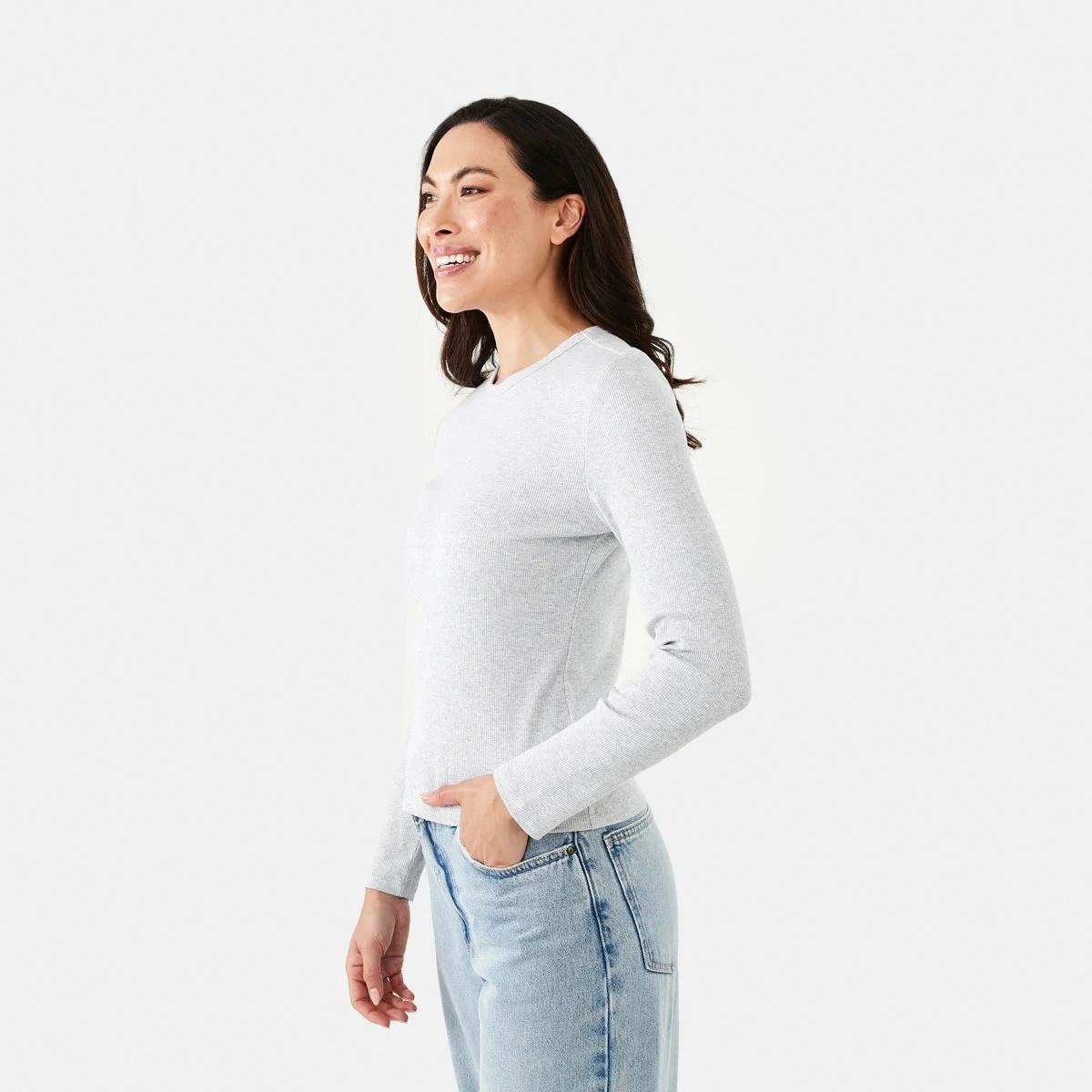 2 Long Sleeve Rib Crew T-shirt Slvr Marle, 2 of 5