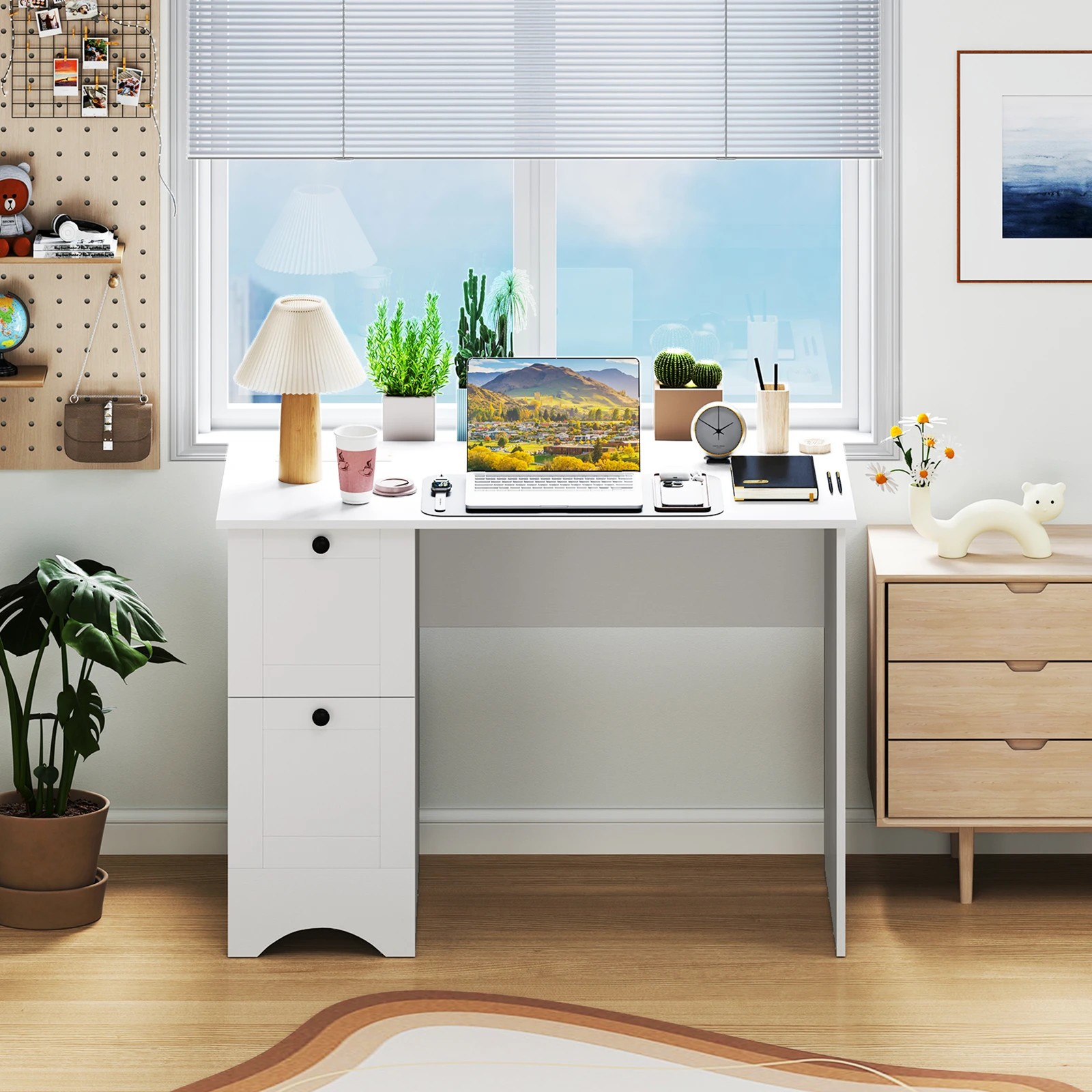 3 Costway Modern Study Writing Workstation Laptop Table Computer Desk w/Drawers, 3 of 4