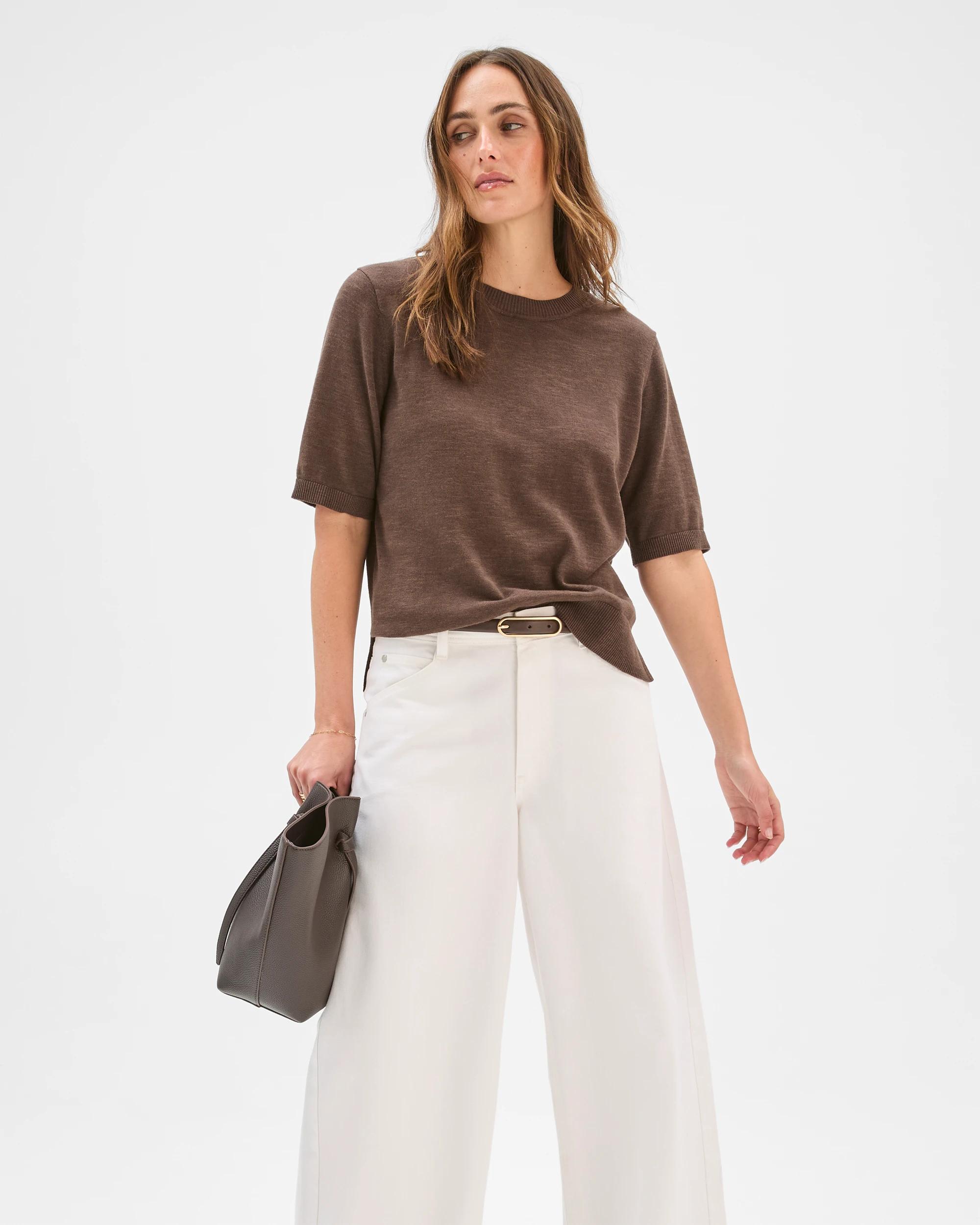 2 Target Woman Australian Cotton/Linen Blend Knit T-Shirt COFFEE BEAN, 2 of 6