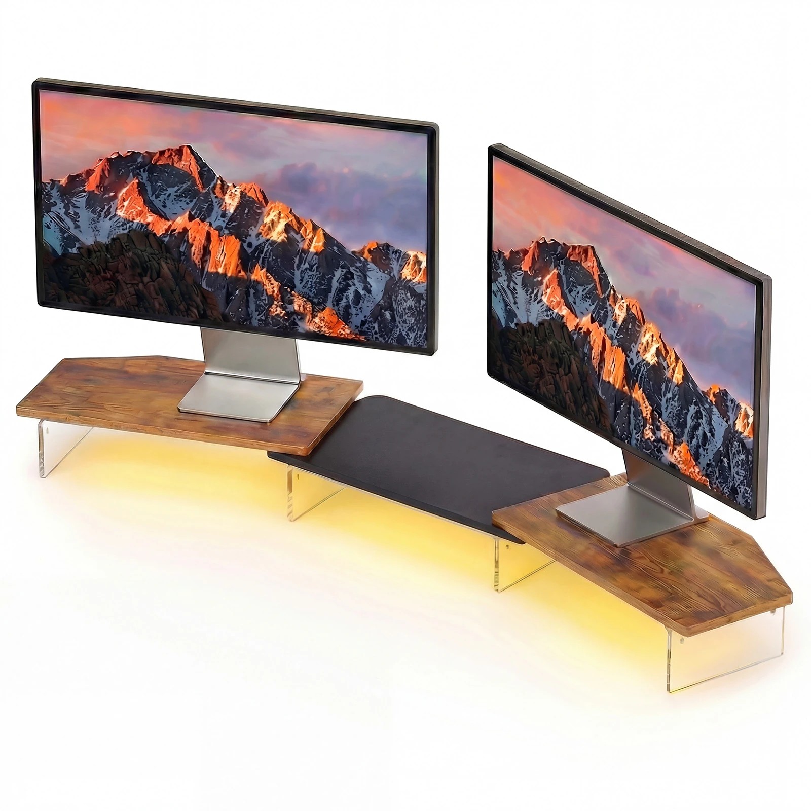 7 Advwin 113cm LED Dual Monitor Stand w/ Acrylic Leg Adjustable Brown, 7 of 7