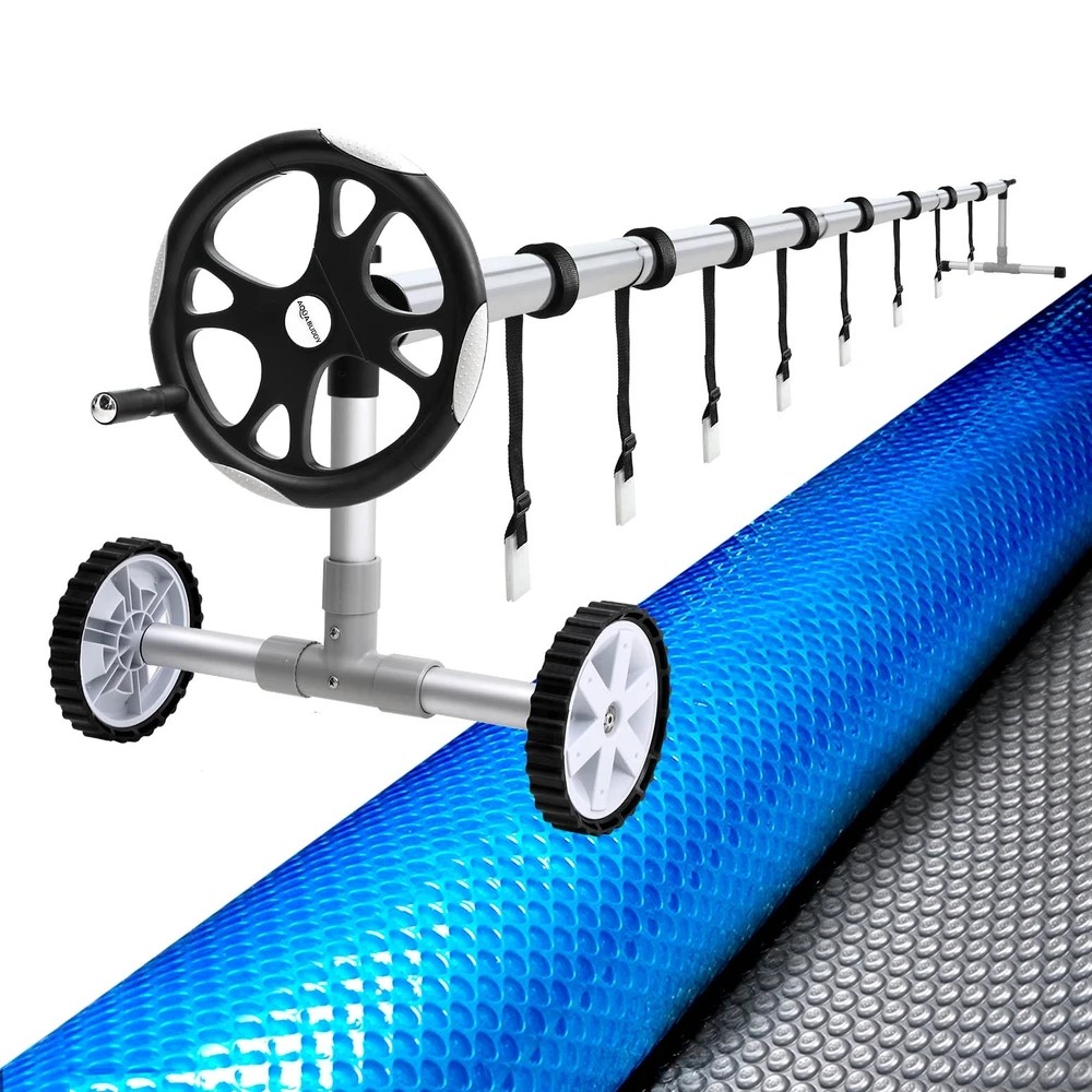 1 Aquabuddy Pool Cover 11x6.2m 400 Micron Swimming Pool Solar Blanket 6.55m Roller - Multi, 1 of 6