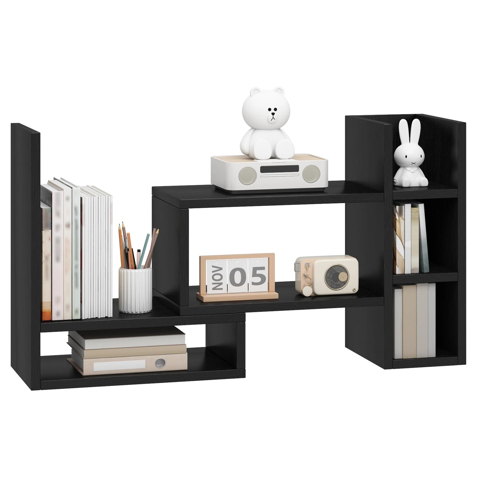 3 Advwin Adjustable Desktop Bookshelf Organizer with Storage Space Office Desk Bookcase - Black, 3 of 7