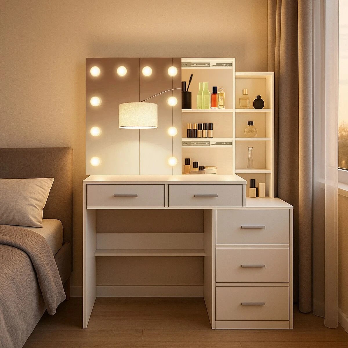 5 LUXSUITE Vanity Dressing Table Hollywood Makeup Mirror White, 5 of 8