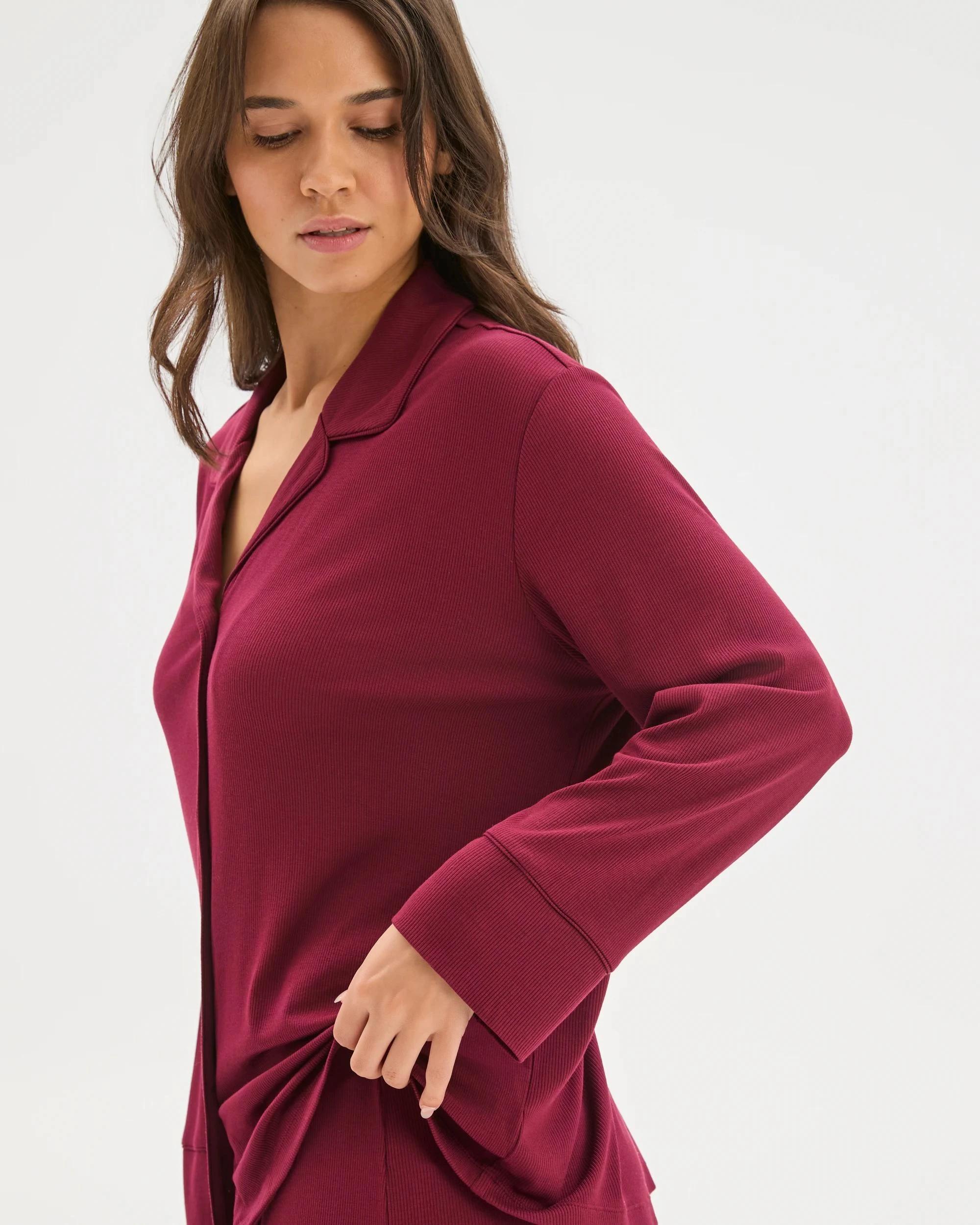 4 Target Woman Long Sleeve Rib Pyjama Shirt ZINFANDEL, 4 of 6