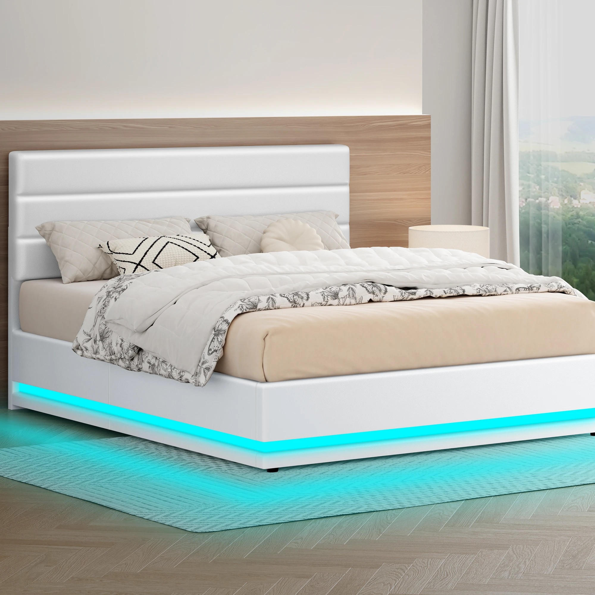 2 Alfordson Bed Frame King Size LED Gas Lift Platform Base Storage - White, 2 of 9