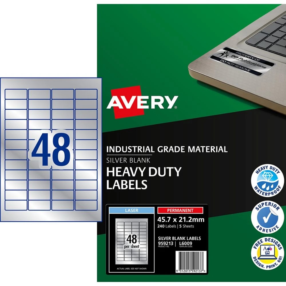 1 Avery Heavy Duty Labels 48UP Metallic Silver 5 Pack, 1 of 2