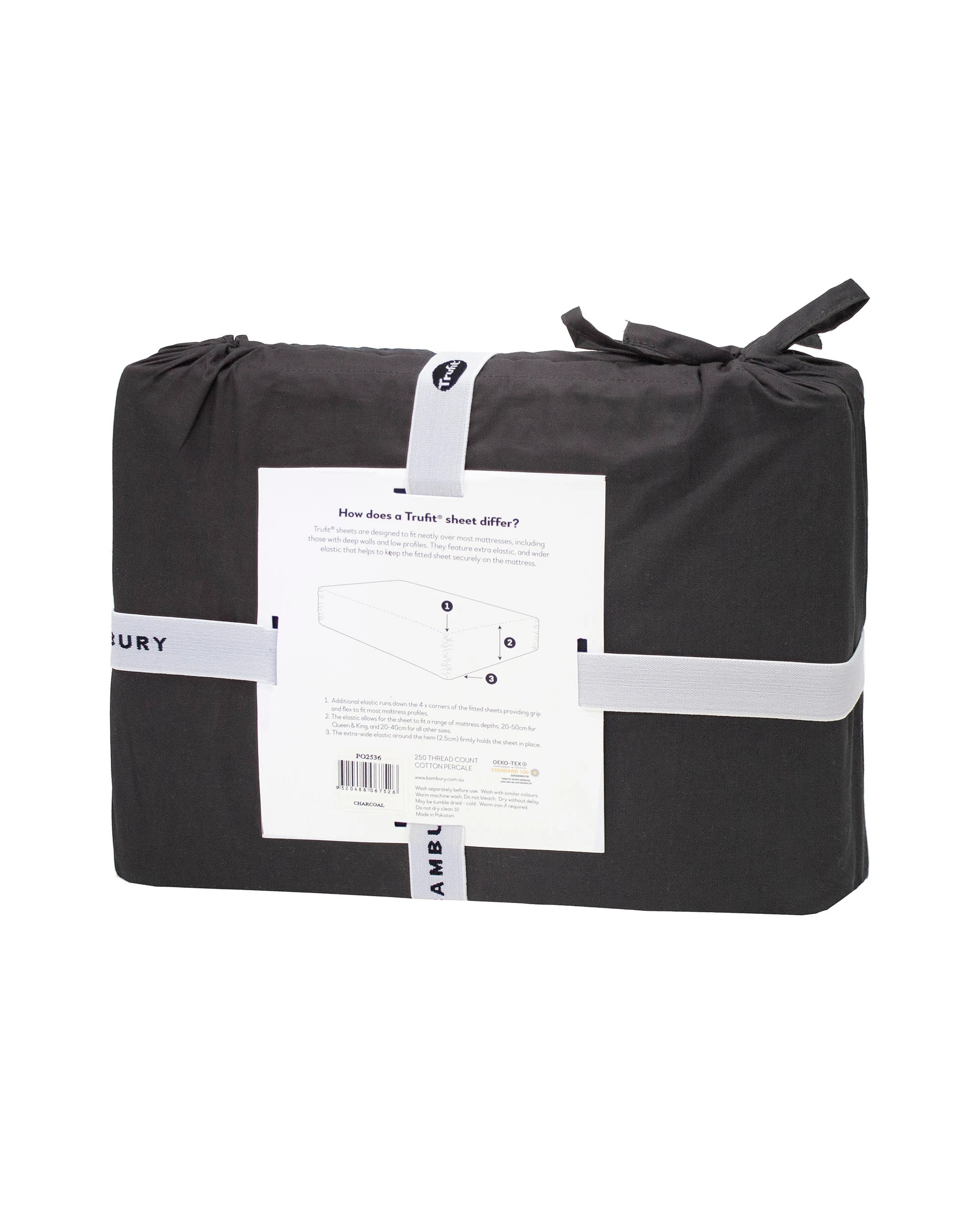 4 Bambury TRUFit Wide Elastic 100% Cotton Deep pocket Full Sheet Set - Queen Bed - Charcoal, 4 of 7