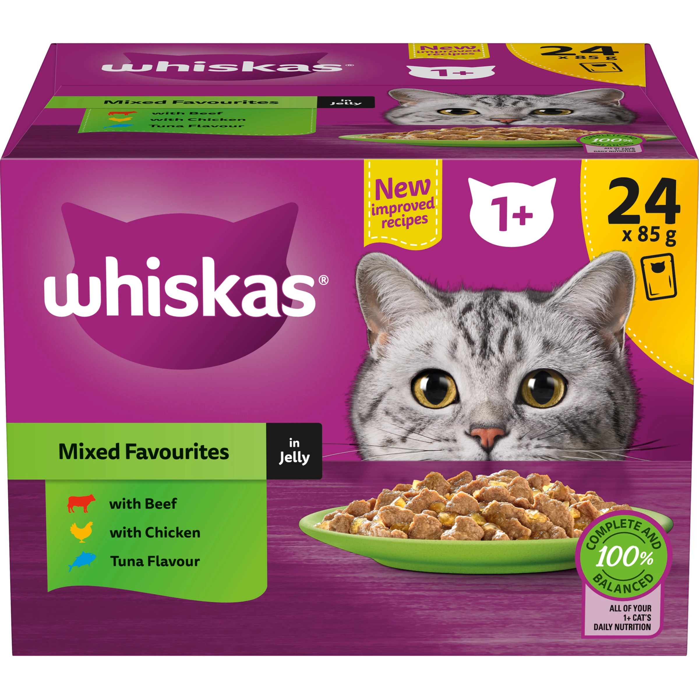 1 24 Pack Whiskas Mixed Favourites in Jelly, 1 of 10