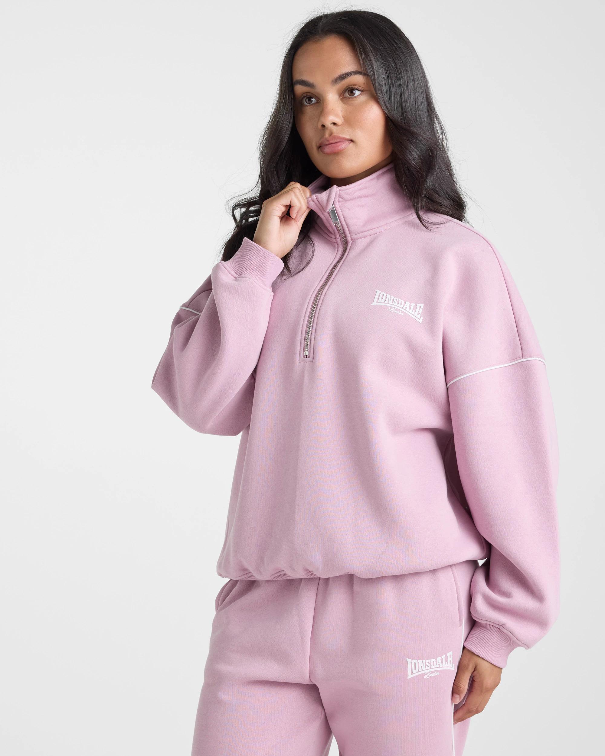 4 Lonsdale London 1/4 Zip Sweat ‑ Dusty Pink DUSTY PINK, 4 of 5