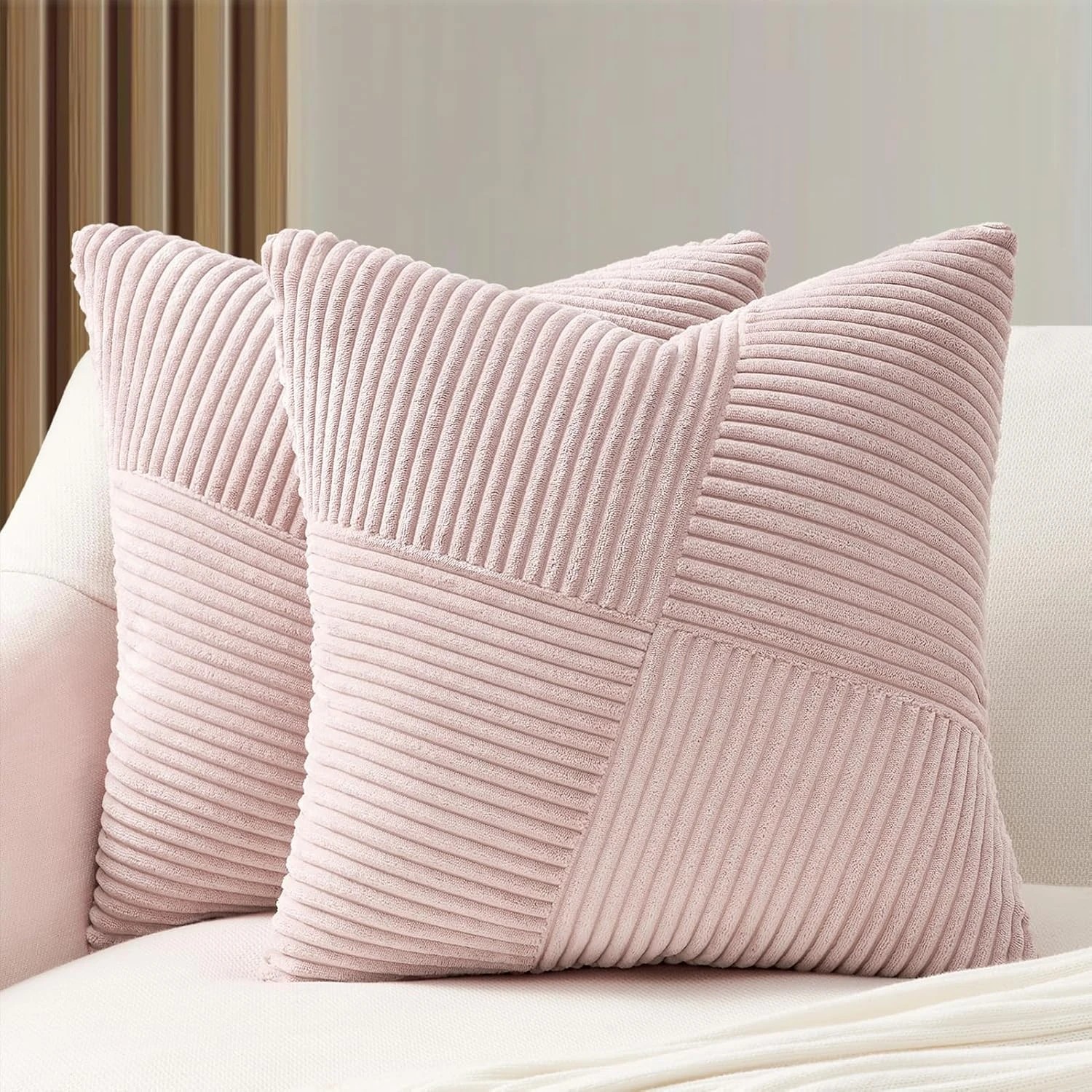 1 Gioia Casa 2-Pack Corduroy Windmill Inspired Cushion Covers 45x45cm - Pink, 1 of 2