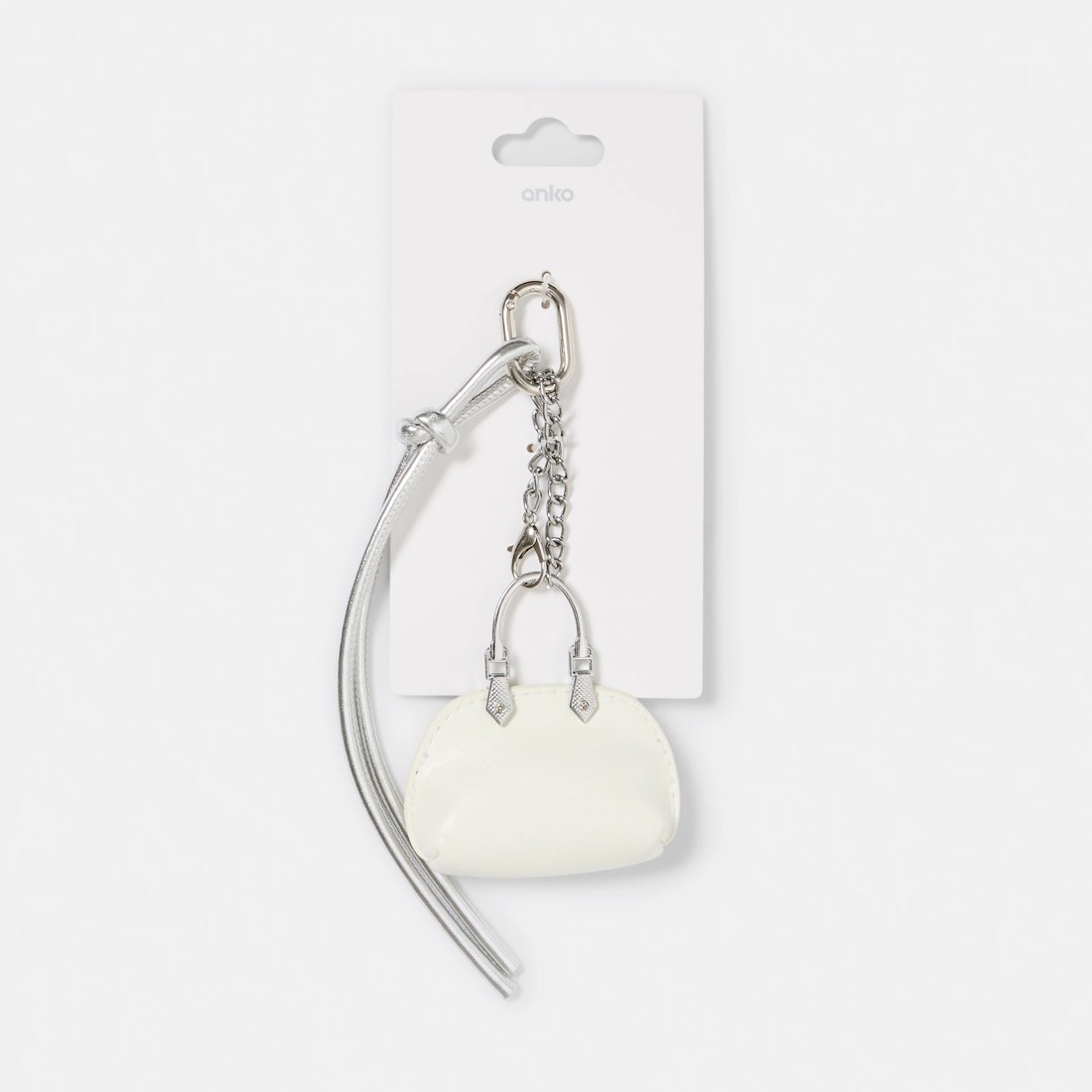 3 Mini Purse Charm Keyring - Silver Tone and White, 3 of 3
