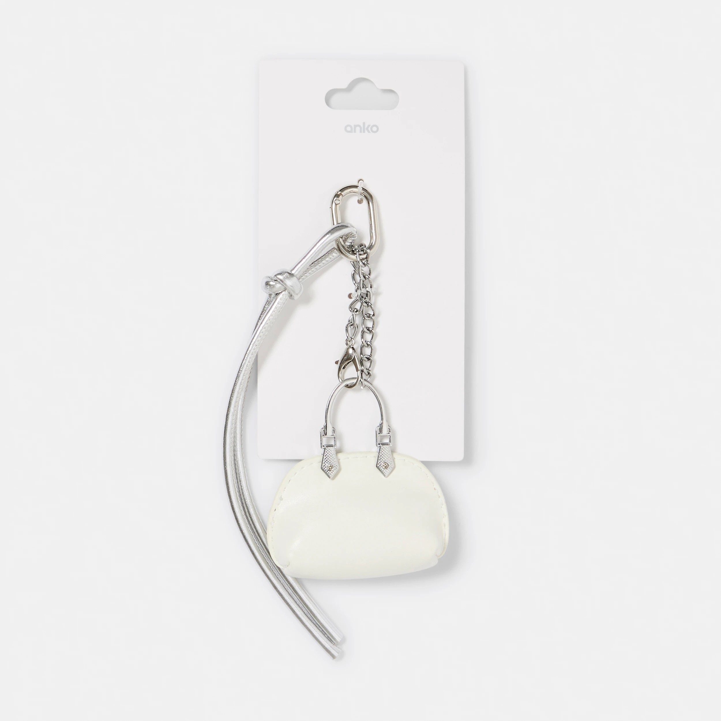 3 Mini Purse Charm Keyring - Silver Tone and White, 3 of 3