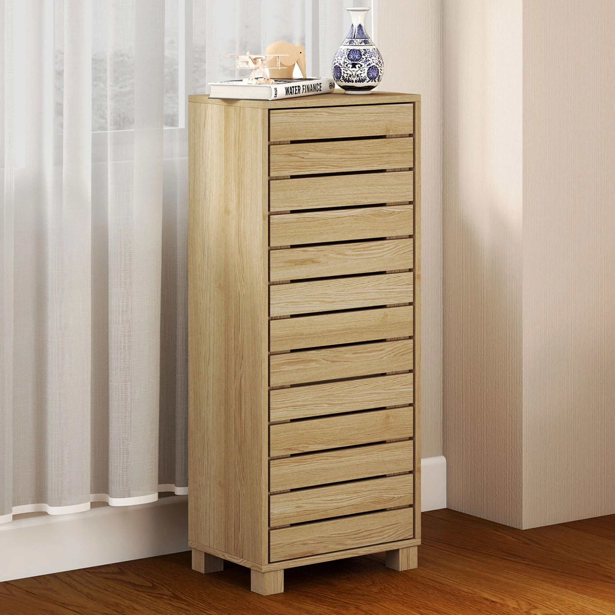 8 Levede Bathroom Storage Cabinet Handleless Wood Floor Shelf Unit Cupboard Oak, 8 of 9