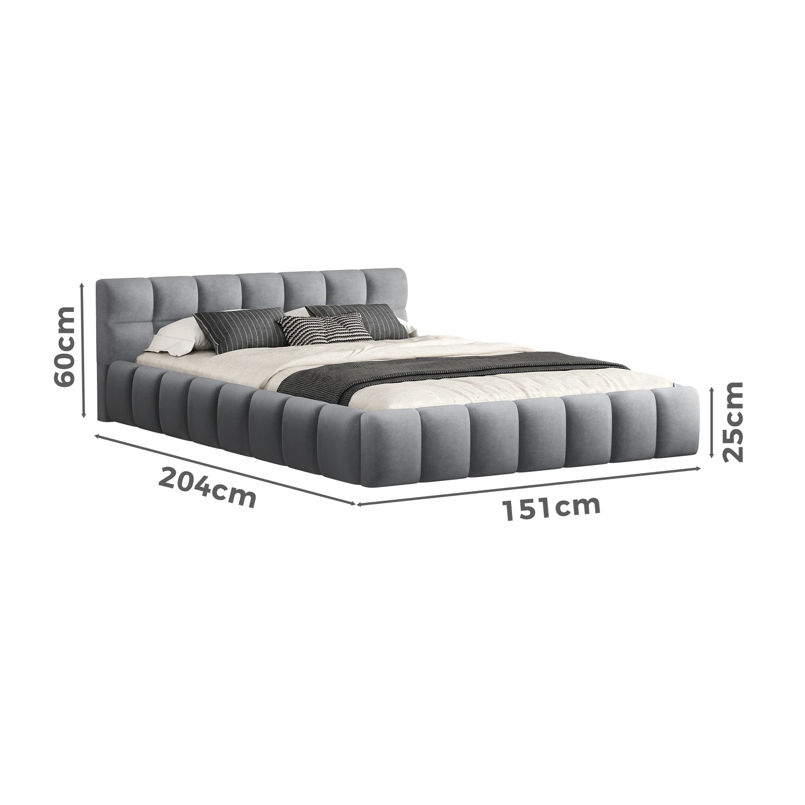 7 Alfordson Bed Frame Double Size Tufted Headboard Foundation Velvet Talmon - Grey, 7 of 10