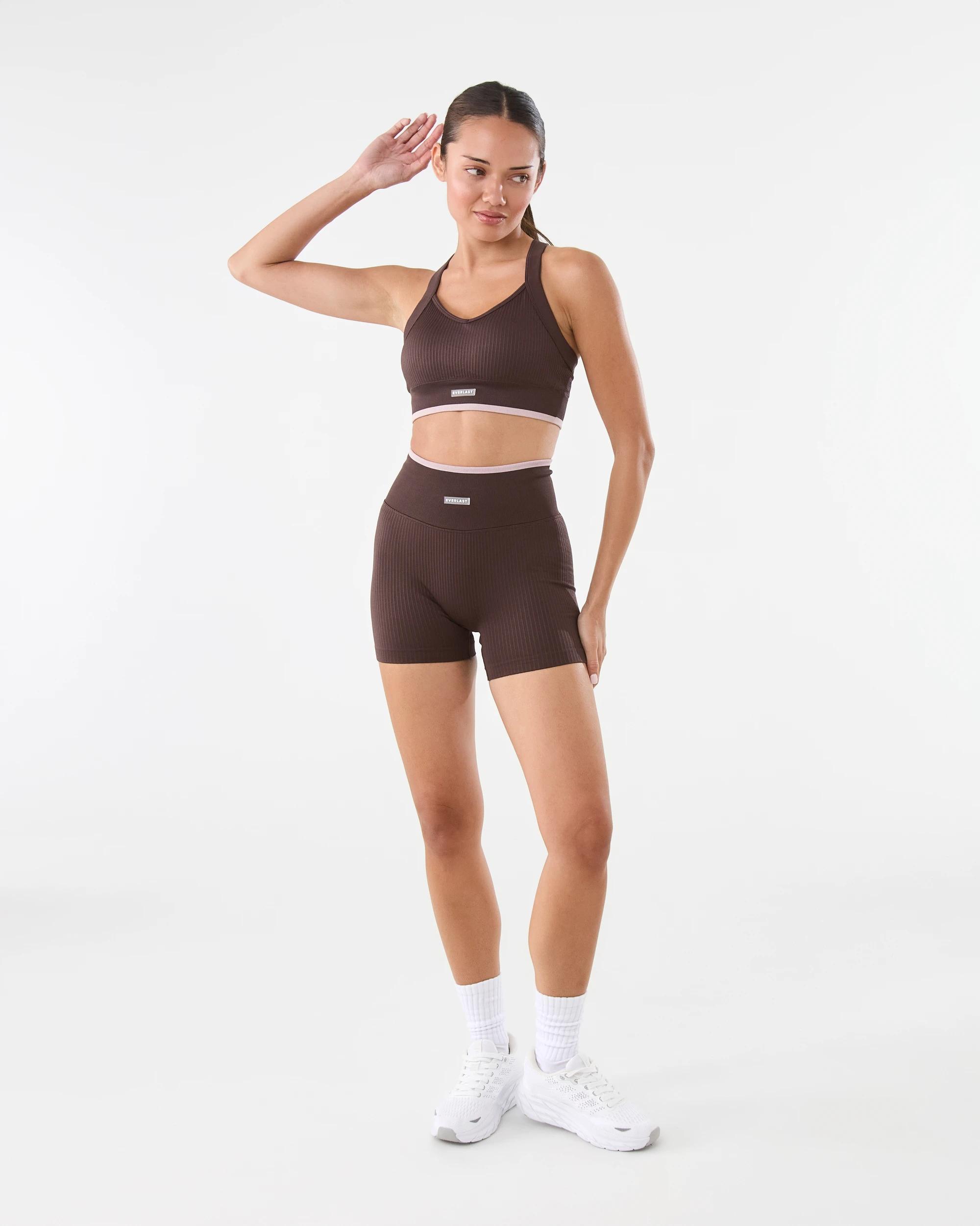 2 Everlast Womens Seamfree Rib Bike Shorts Coffee, 2 of 7