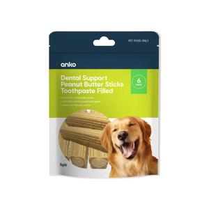 6 Pack Pet Treat Toothpaste Dental Sticks Peanut Butter