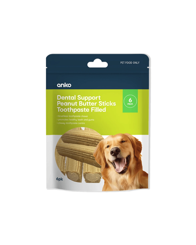 6 Pack Pet Treat Toothpaste Dental Sticks Peanut Bu