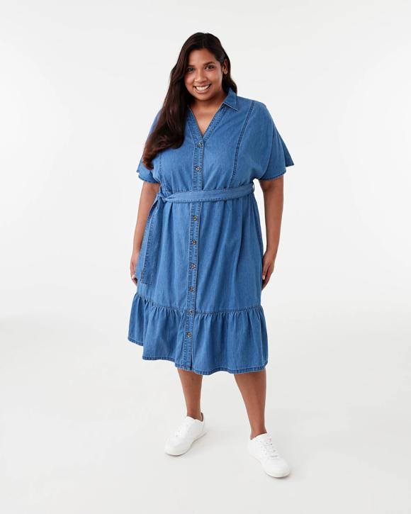 Curve Short Sleeve Button Through Midi Dress