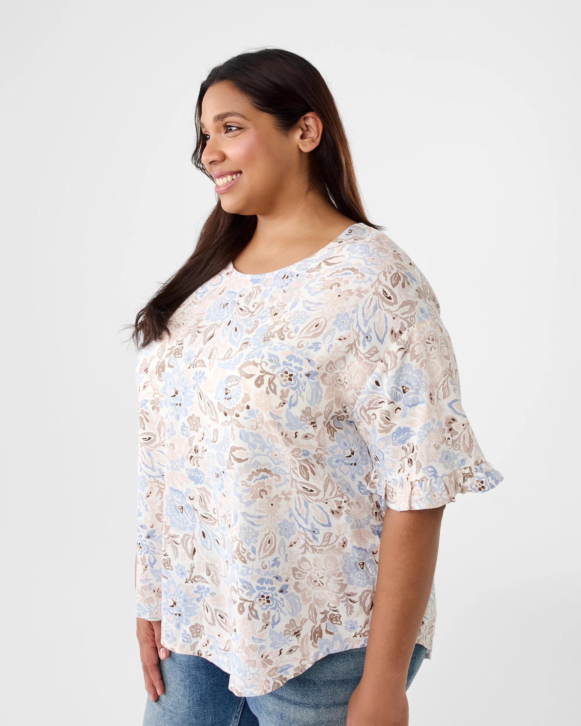 2 Curve Short Sleeve Button Back Top Chintz Frl, 2 of 7