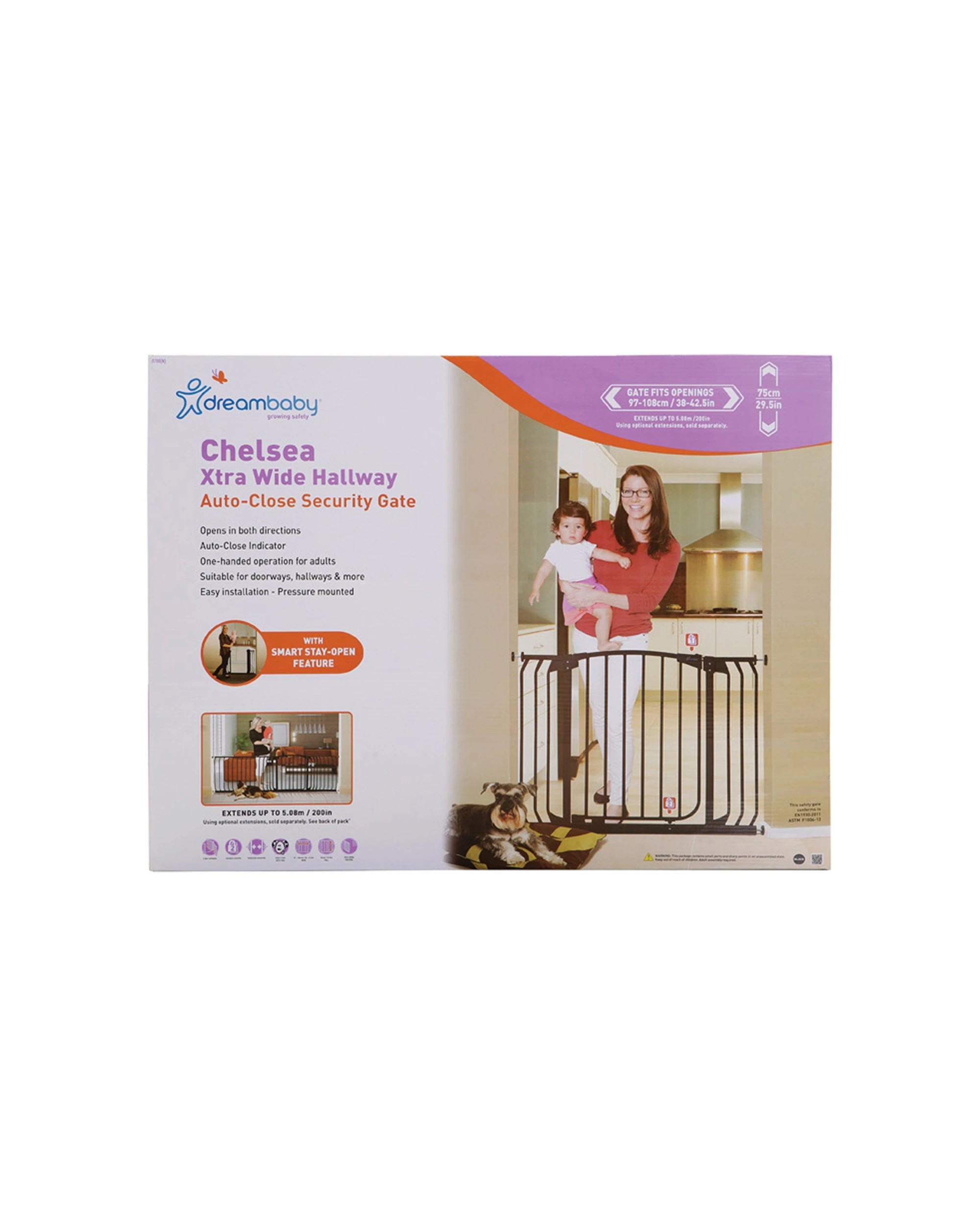 5 Dreambaby Chelsea Xtra-wide Hallway Auto-close Security Gate
 - Black, 5 of 6
