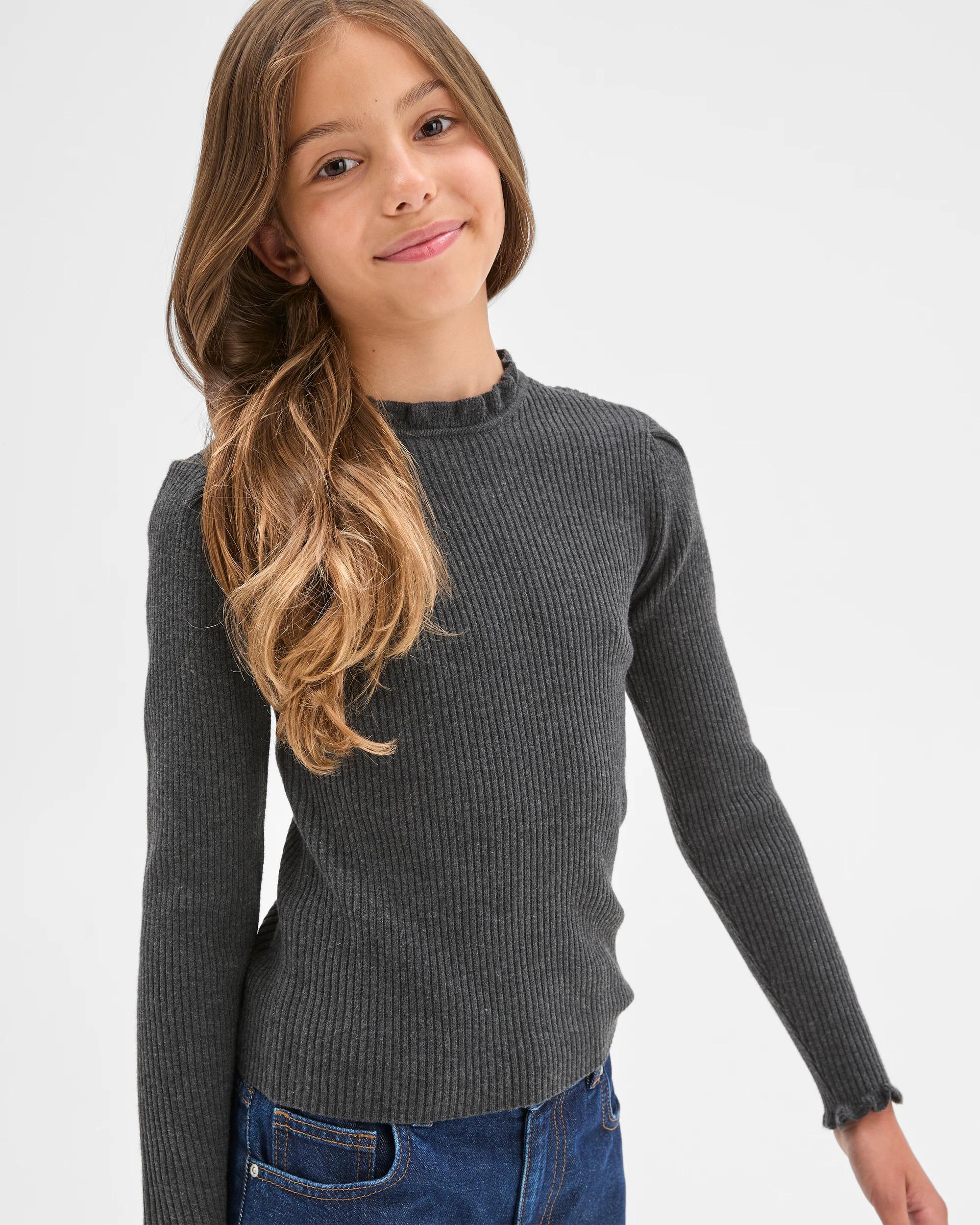 4 Target Kids Long Sleeve Rib Knit Top CHARCOAL, 4 of 7