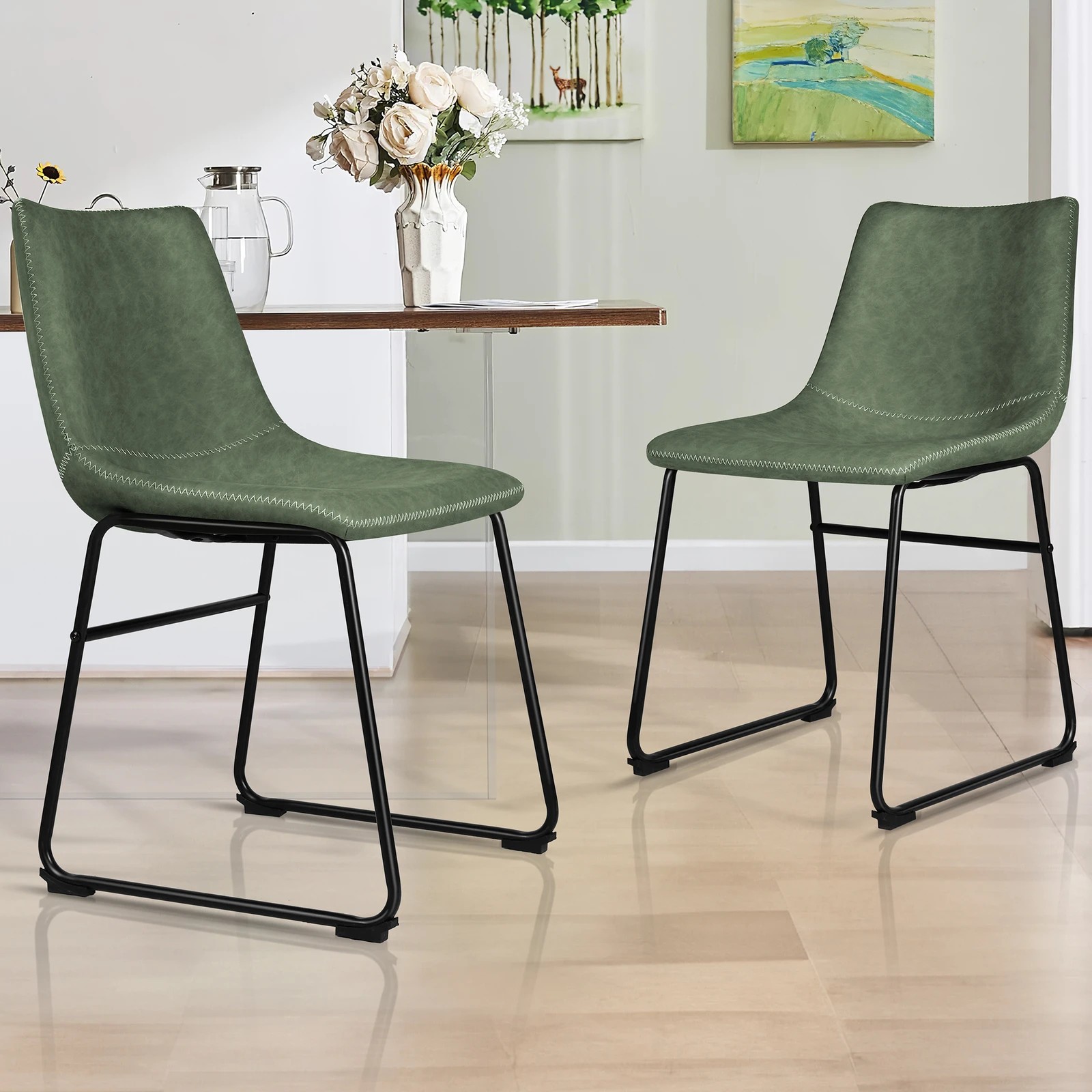 7 Alfordson 4x Dining Chairs Kitchen Lounge Cafe Seat Retro PU Leather - Green, 7 of 8