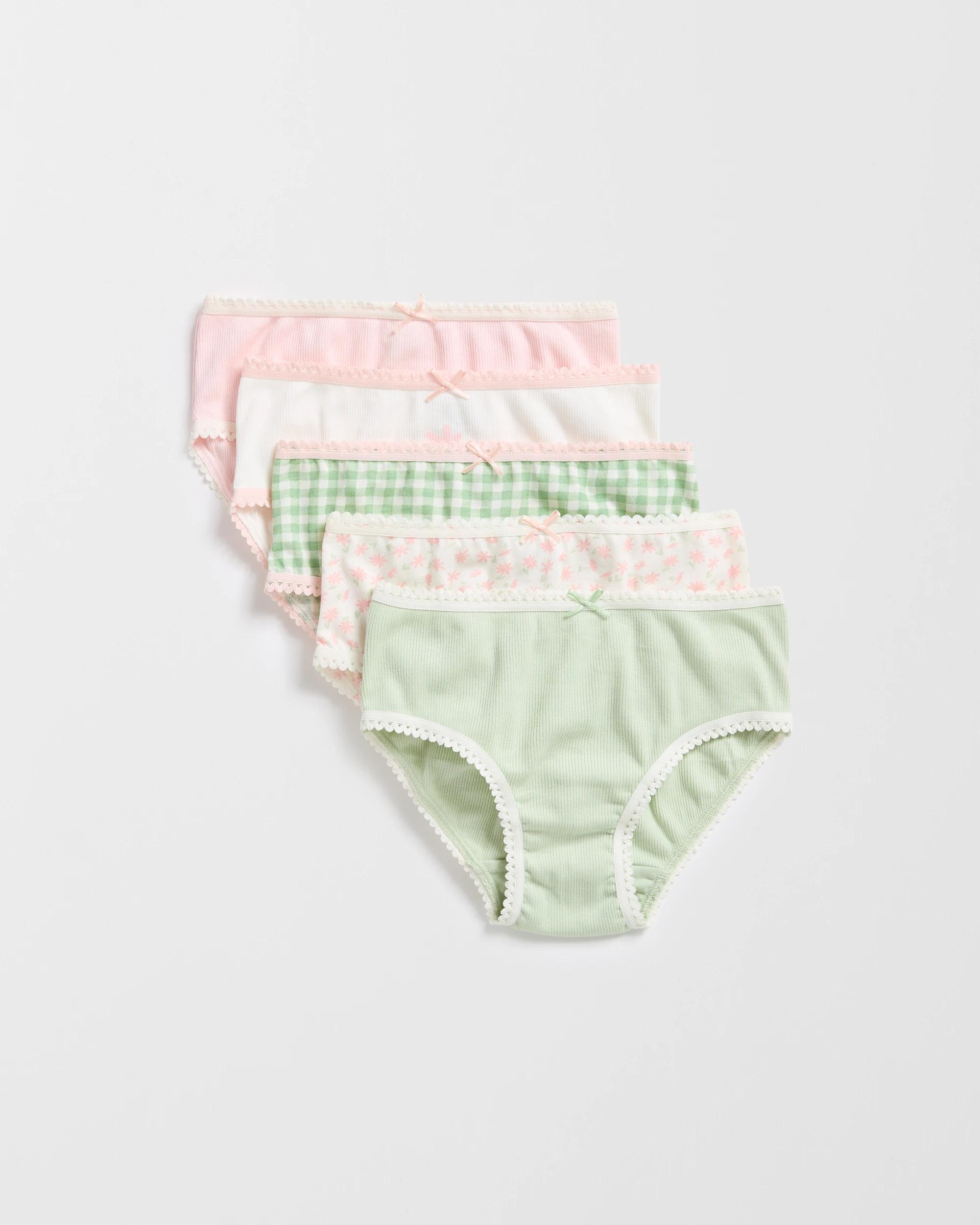 1 Australian Cotton Younger Girls Underwear Briefs 5 Pack - Maxx FLORAL, 1 of 3