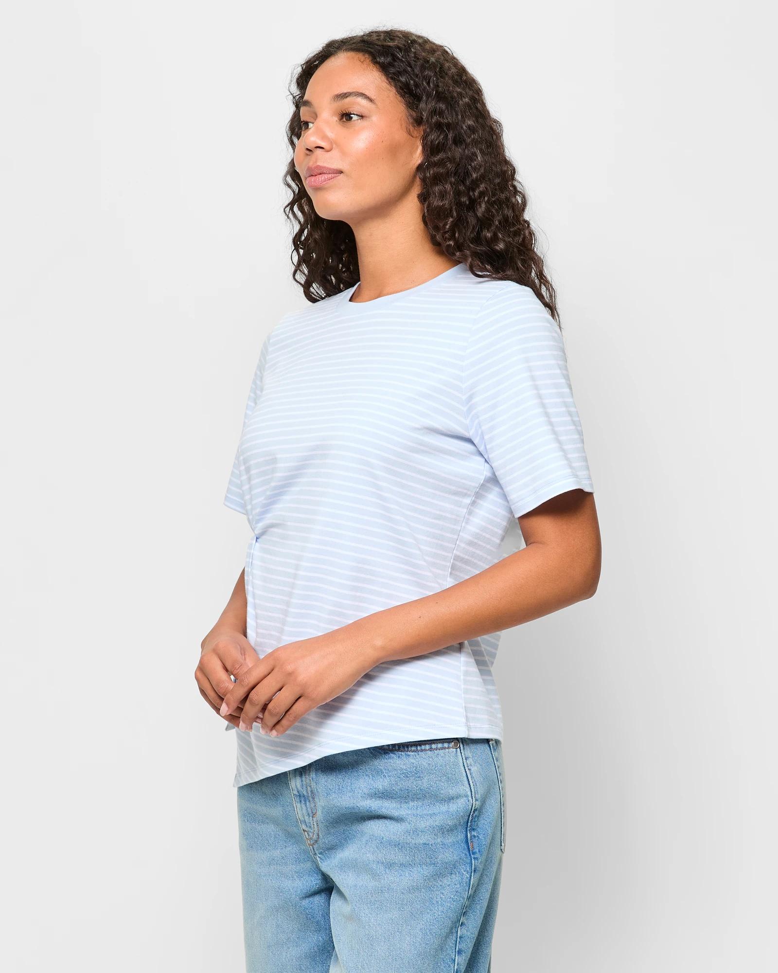 3 Target Australian Cotton Blend Asymmetrical Tuck T-shirt SUMMER BLUE STRIPE, 3 of 5