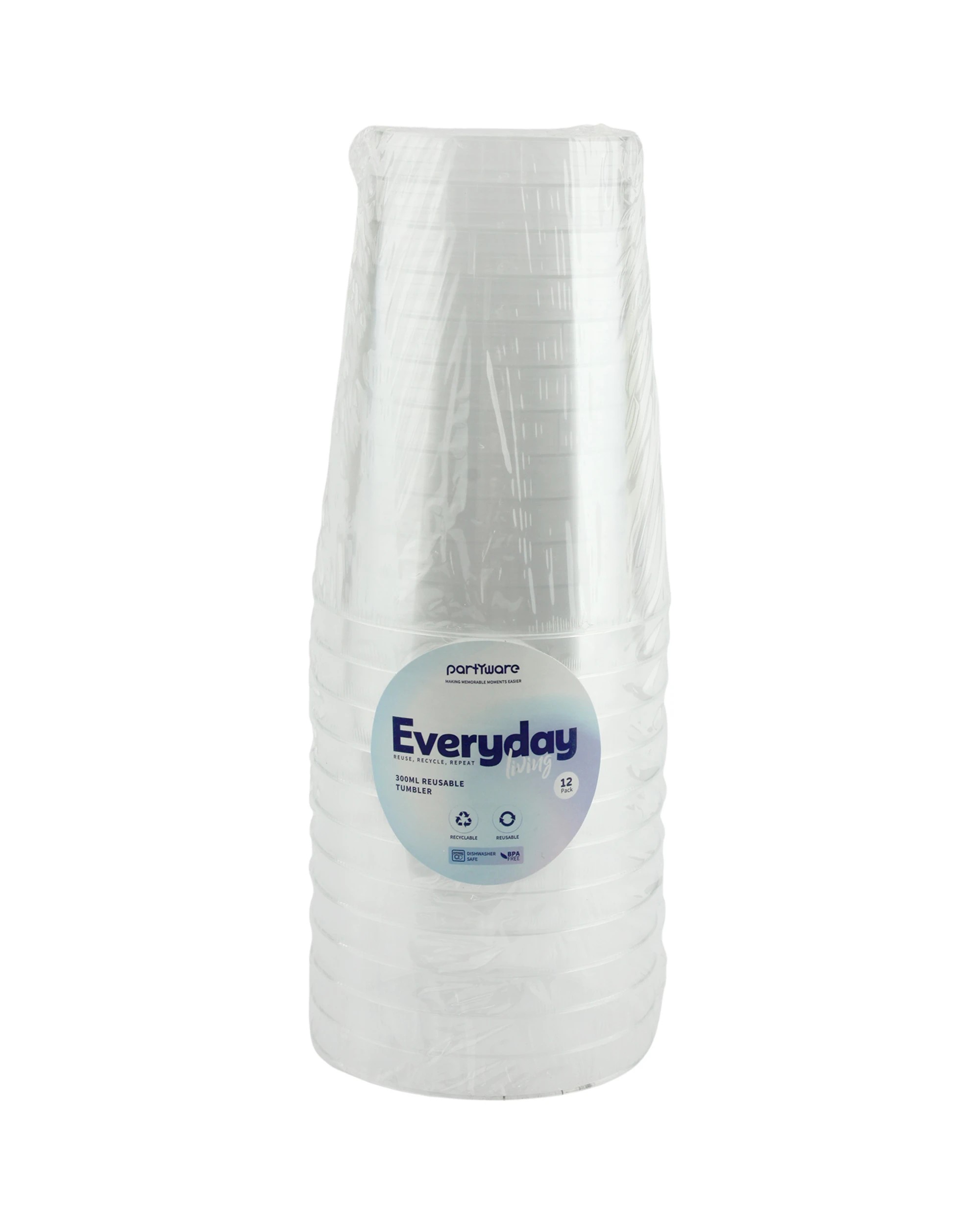 2 Partyware Clear Plastic Reusable Tumbler Glasses 300ml Pack of 12, 2 of 3