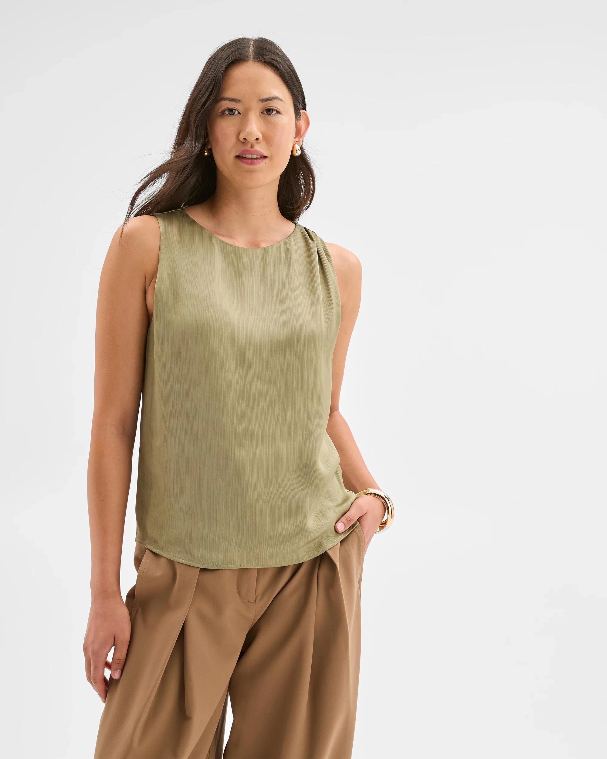 1 Preview Sleeveless Shoulder Pleat Detail Blouse MOSS, 1 of 8