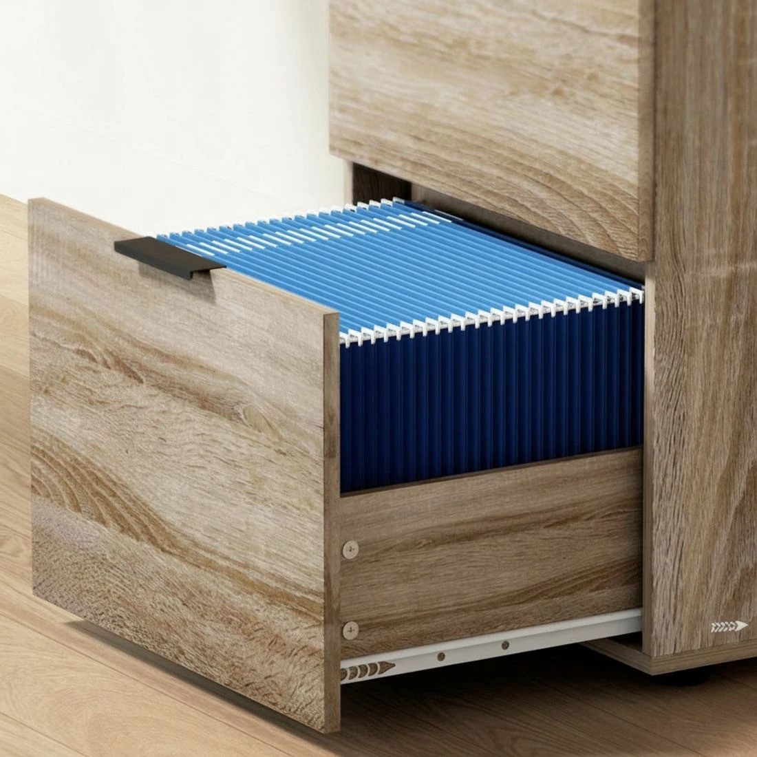 6 Artiss Filing Cabinet Files Storage Office Shelves File Organiser Oak 2 Drawer - Brown, 6 of 8