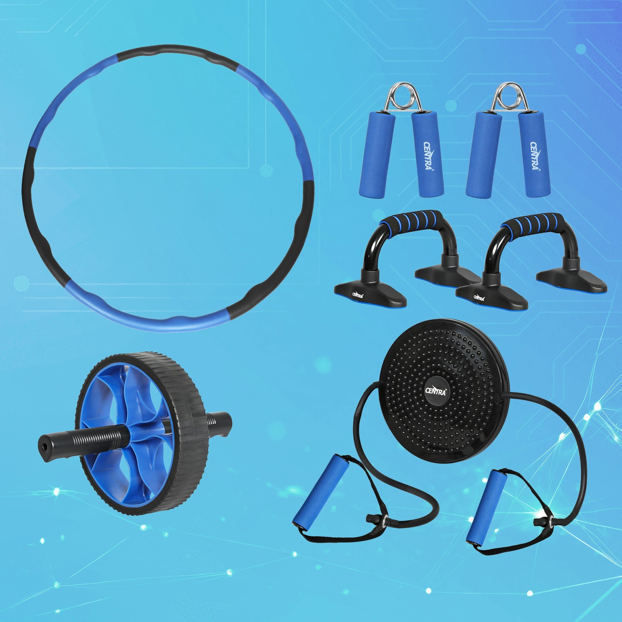 7 Centra Exercise Roller Wheels Set Hula Hoop Push Up Bars Hand Grip Strengthener, 7 of 9