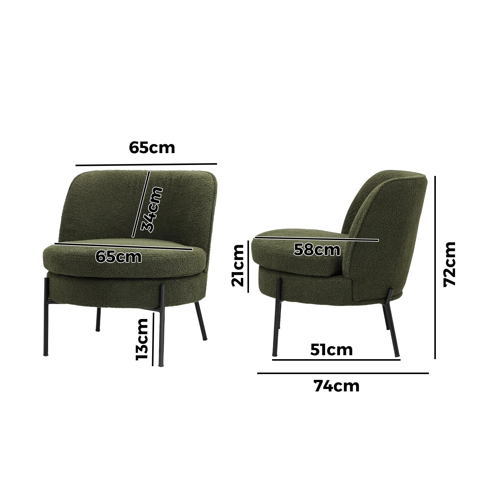 2 Oikiture Armchair Lounge Chair Accent Couch Chairs Padded Sofa Boucle - Green, 2 of 6