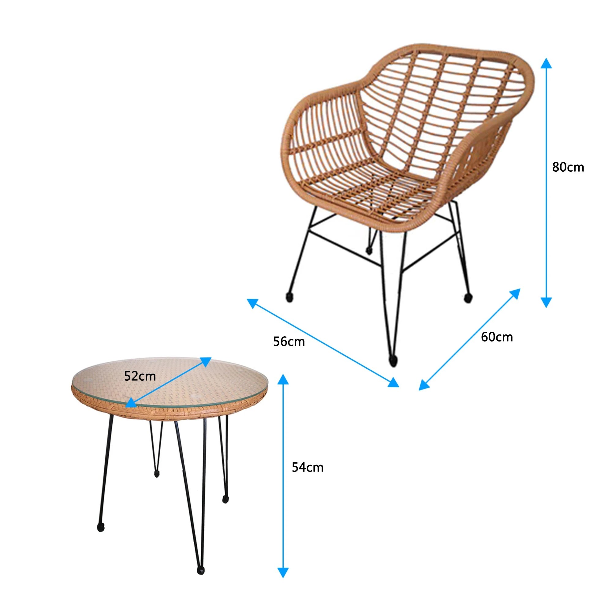 6 Elora 3pc Lounge Set Outdoor Furniture Rattan Wicker Chair Table Garden Patio Balcony, 6 of 10