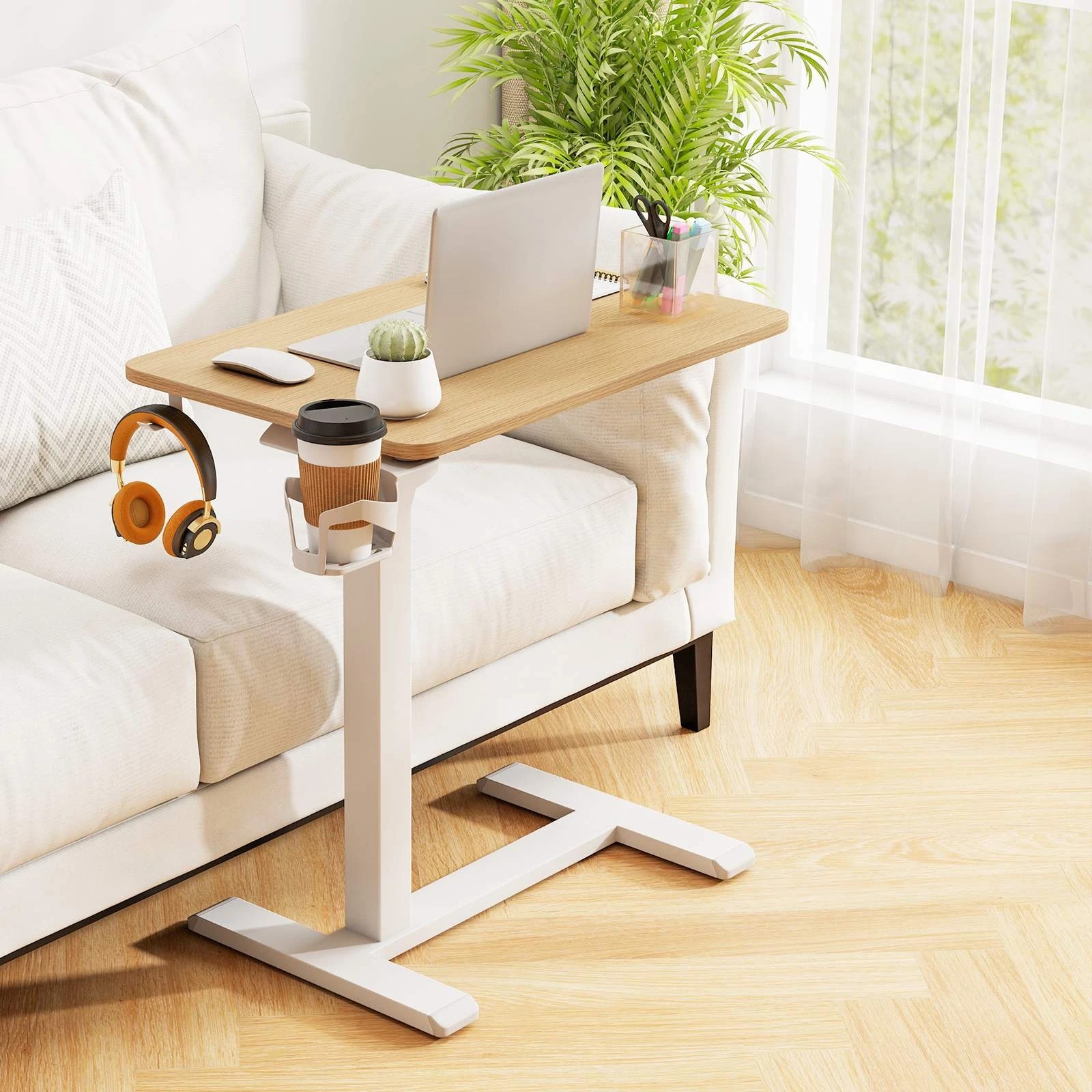 2 Costway Mobile Standing Desk Height Adjustable Overbed Bedside Table Rolling Study Desk - Natural, 2 of 5
