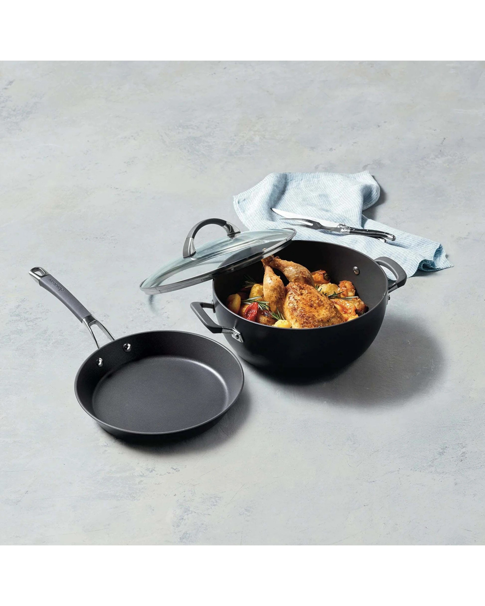3 Anolon Endurance+ Non-Stick Induction 26cm French Skillet 26cm/5.2L Covered Casserole Set - Black, 3 of 4