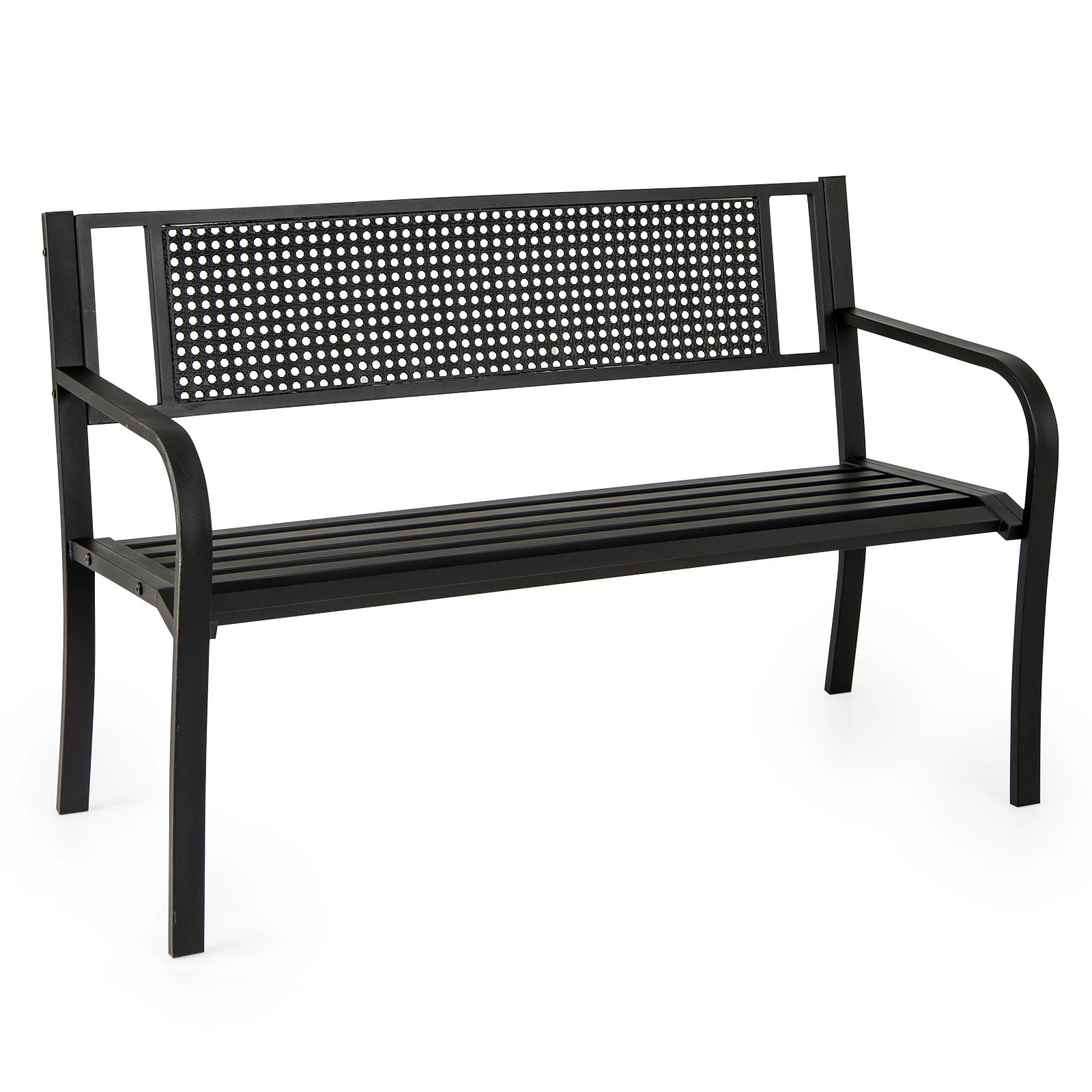1 Costway 127cm Outdoor Garden Bench w/Patterned Backrest 2-3-Person Metal Loveseat - Black, 1 of 1