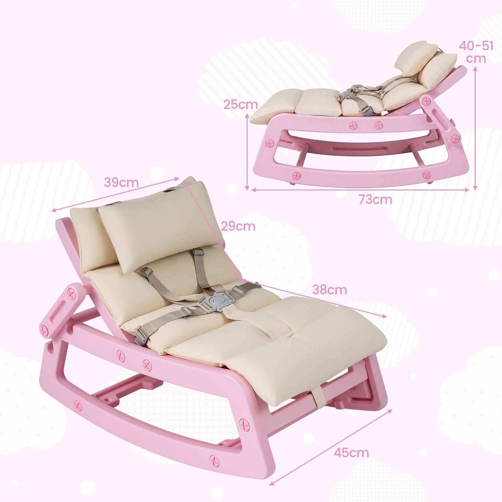 2 Costway Kids Rocking Sofa Chair Rocker Recliner Adjustable Backrest - Pink, 2 of 3