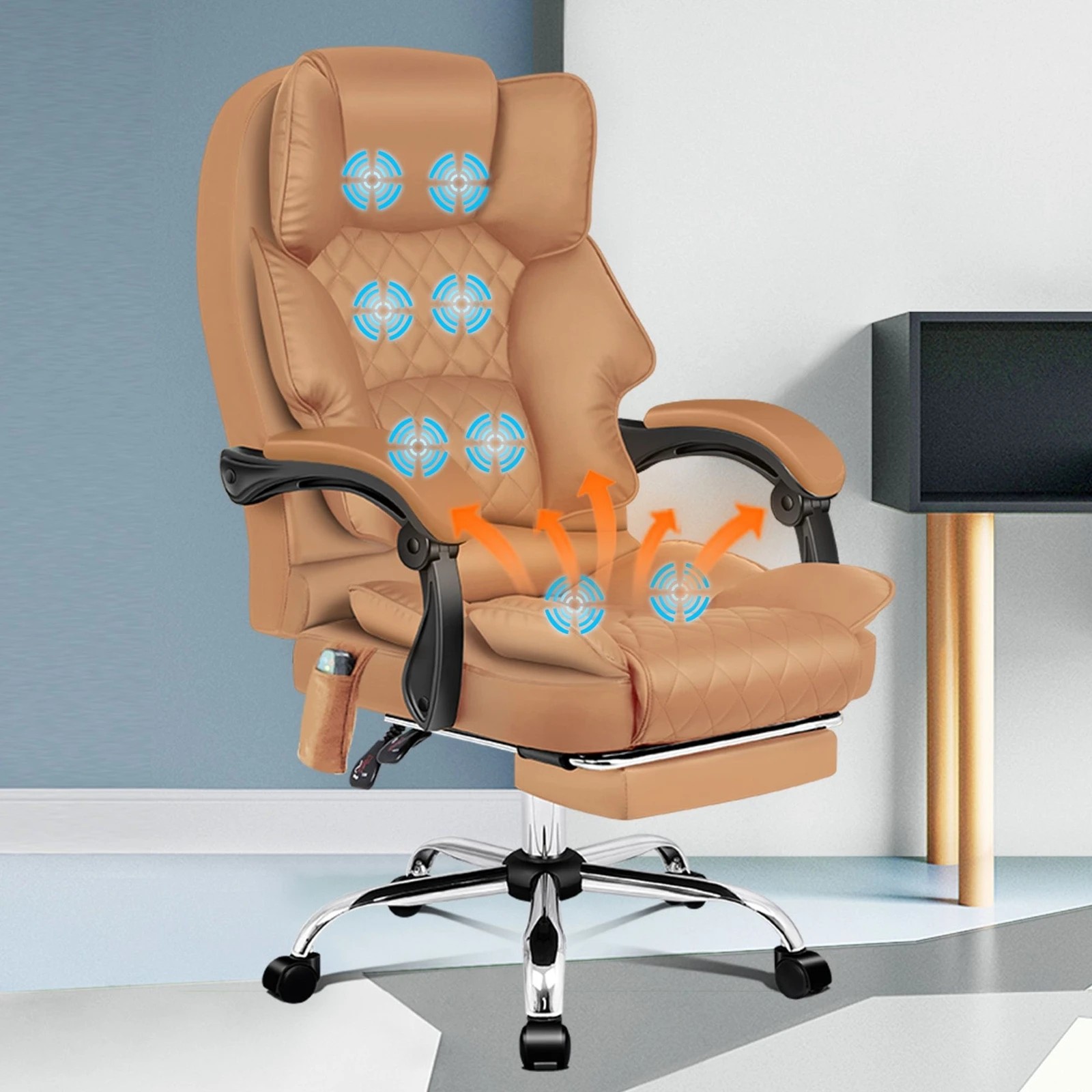 2 Alfordson Massage Office Chair Executive Heated Seat Computer Racing Recliner - Brown, 2 of 10