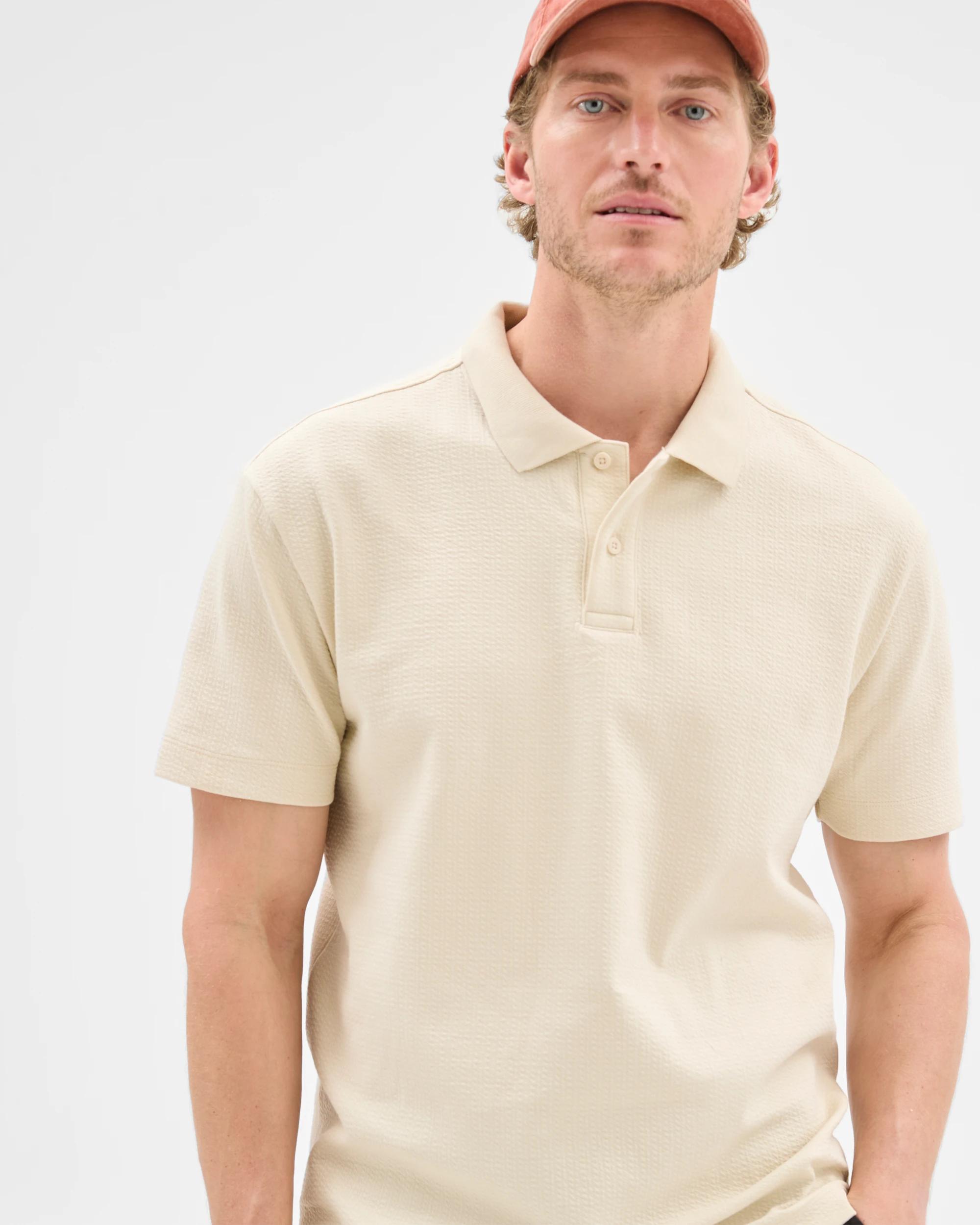 1 Target Australian Cotton Blend Textured Polo Shirt BIRCH, 1 of 6