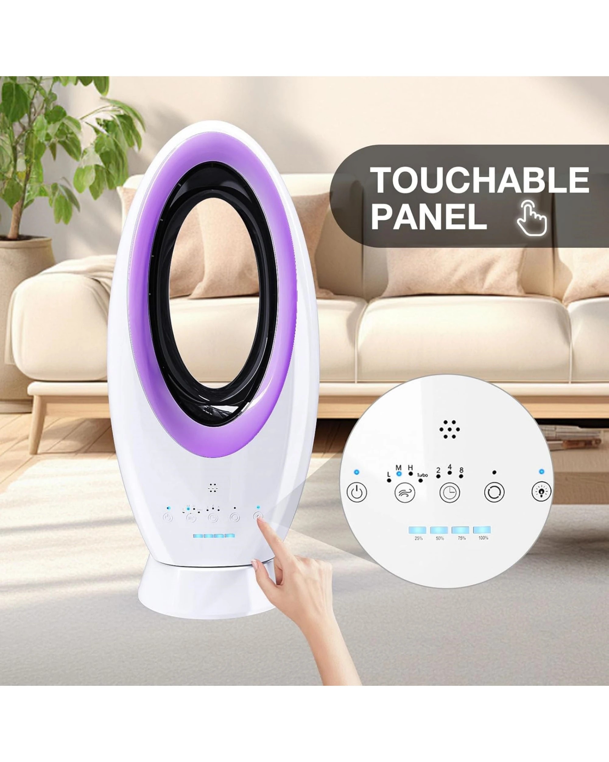 2 Advwin Bladeless Camping Fan Powerful USB Desk Fan with 4-Speed, 12000mAh Rechargeable Battery, Timer, 5 Color Lights, 2 of 7